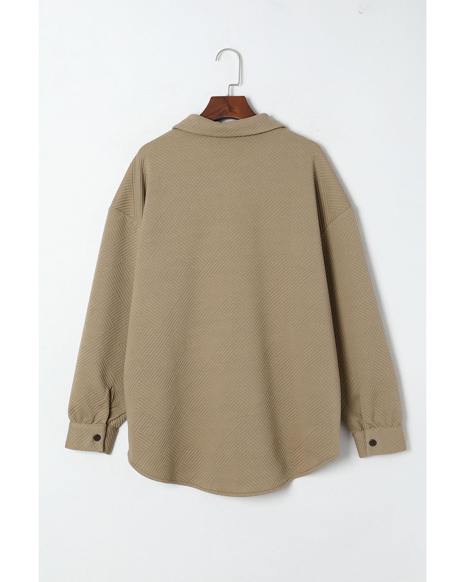 Khaki Solid Textured Flap Pocket Buttoned Shacket - M