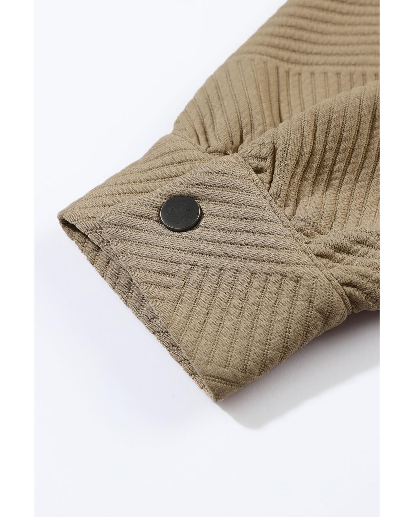 Khaki Solid Textured Flap Pocket Buttoned Shacket - M