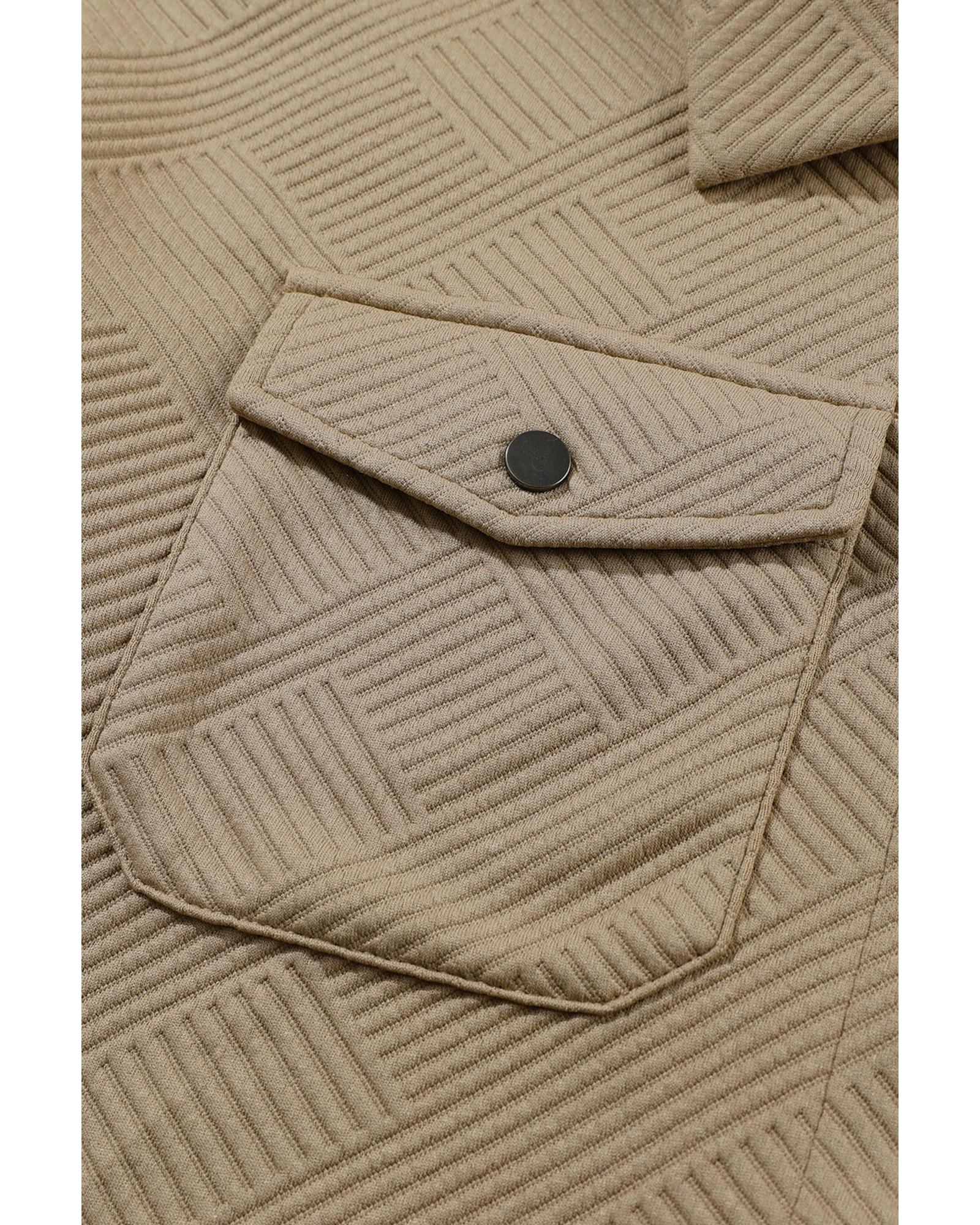 Khaki Solid Textured Flap Pocket Buttoned Shacket - M