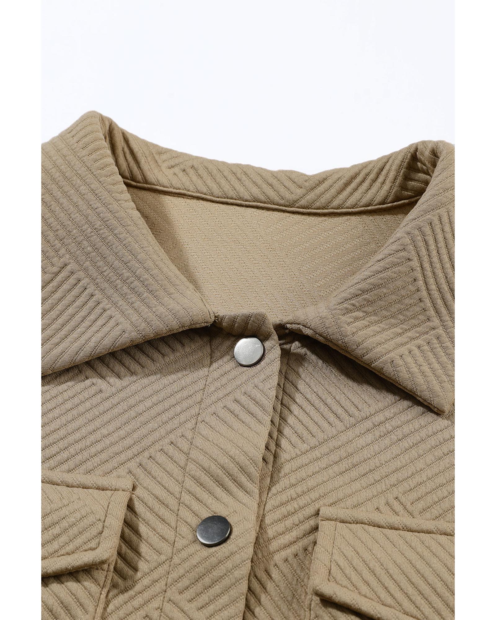 Khaki Solid Textured Flap Pocket Buttoned Shacket - S