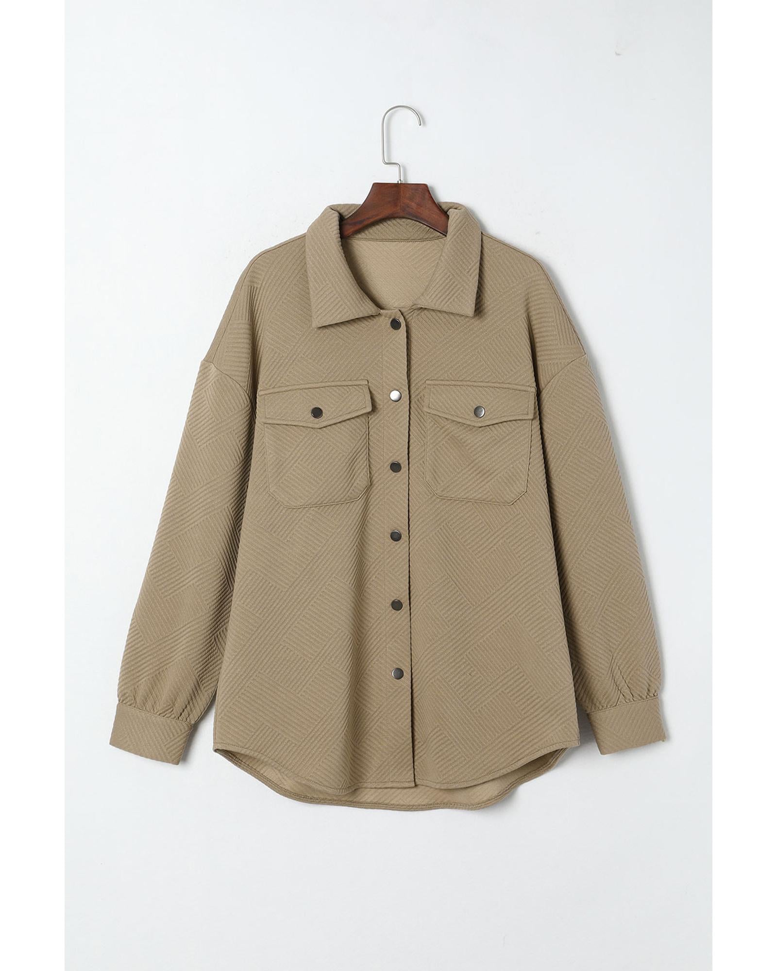 Khaki Solid Textured Flap Pocket Buttoned Shacket - XL