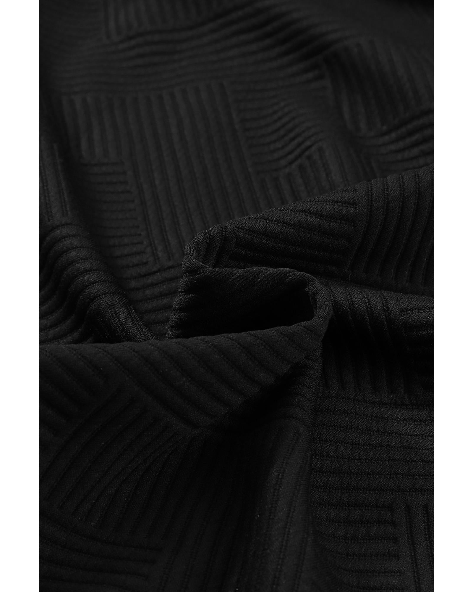 Black Solid Textured Flap Pocket Buttoned Shacket - M