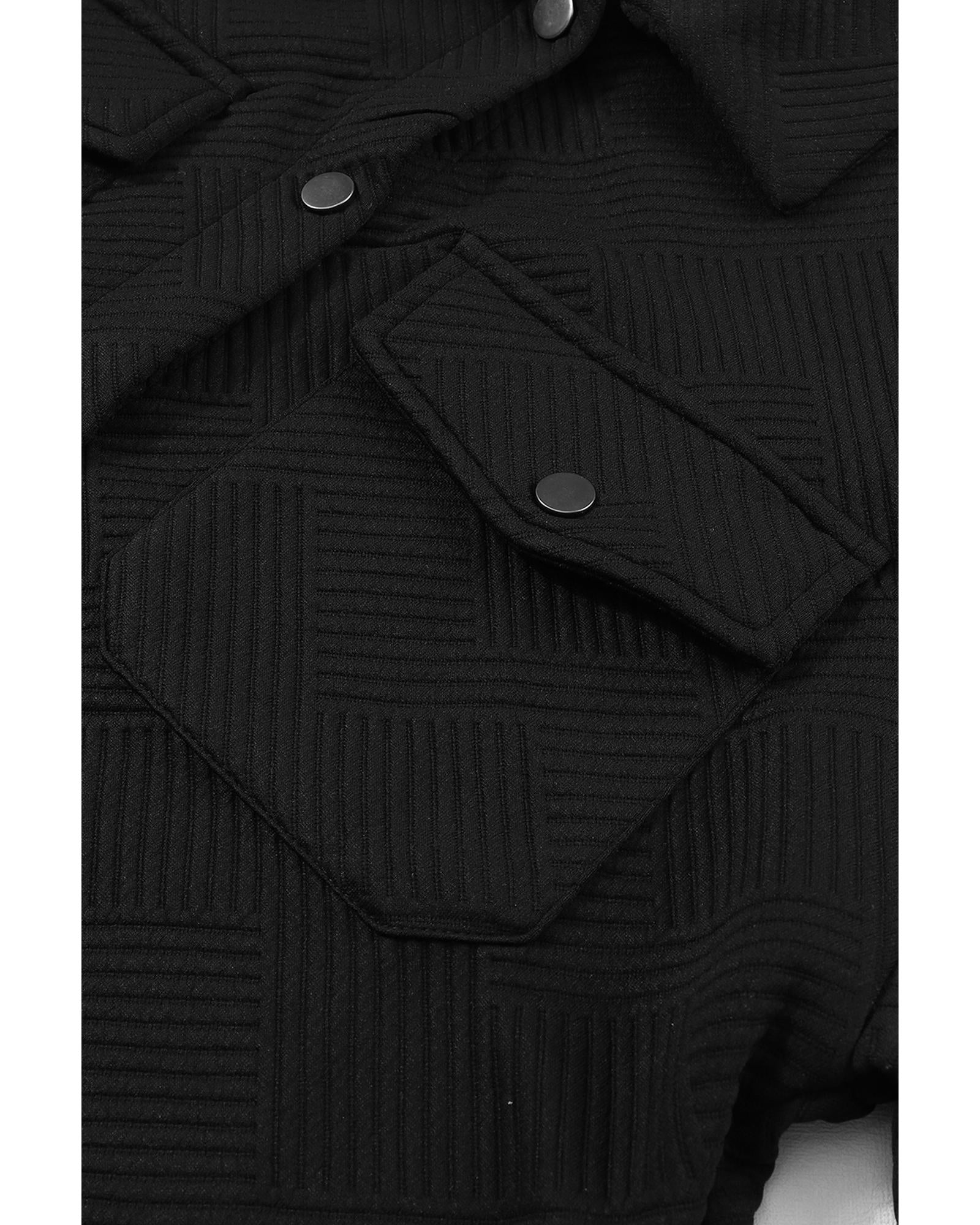 Black Solid Textured Flap Pocket Buttoned Shacket - XL