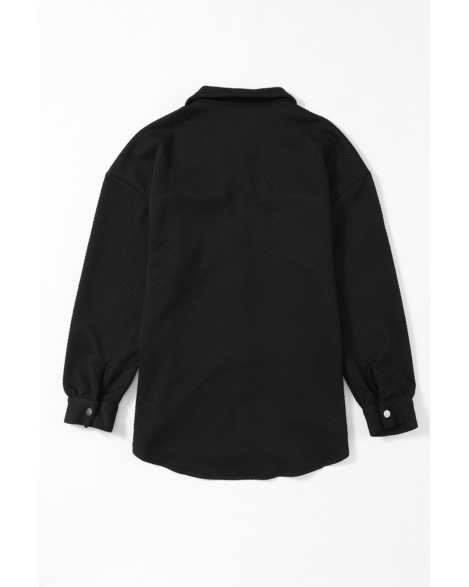 Black Solid Textured Flap Pocket Buttoned Shacket - XL