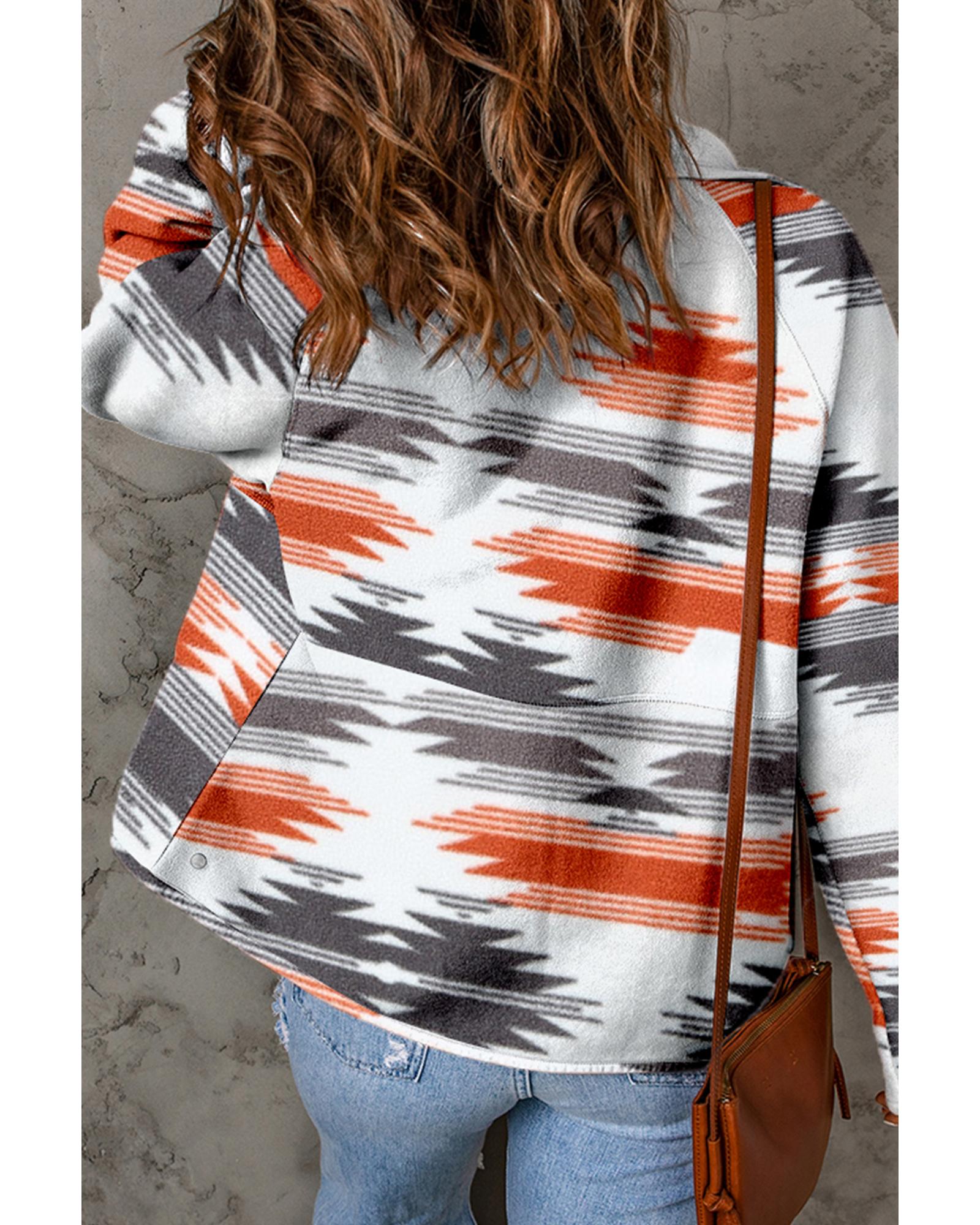 Multicolour Aztec Fleece Patchwork Snap Button Jacket - M