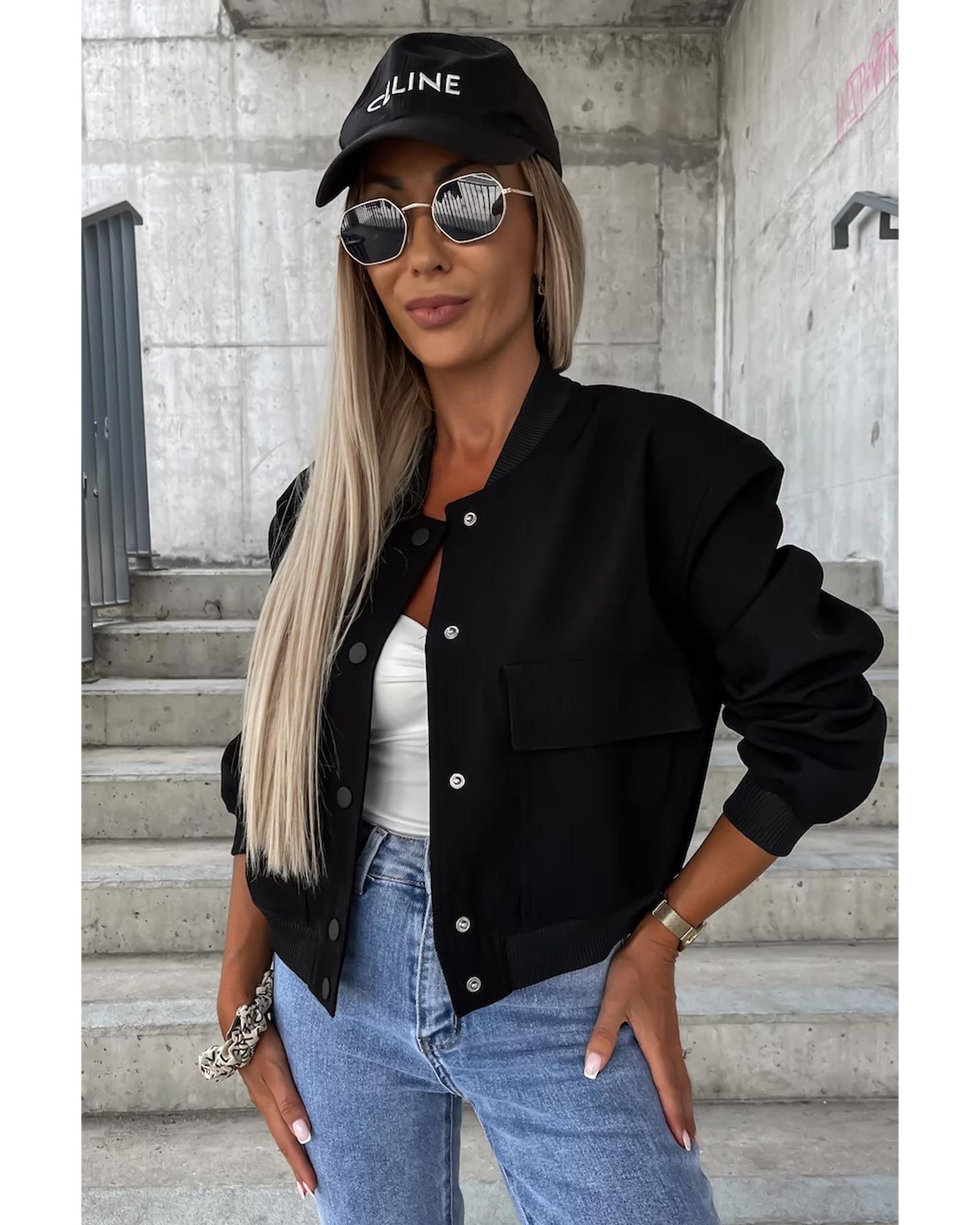 Black Big Pockets Baseball Collar Jacket - XL