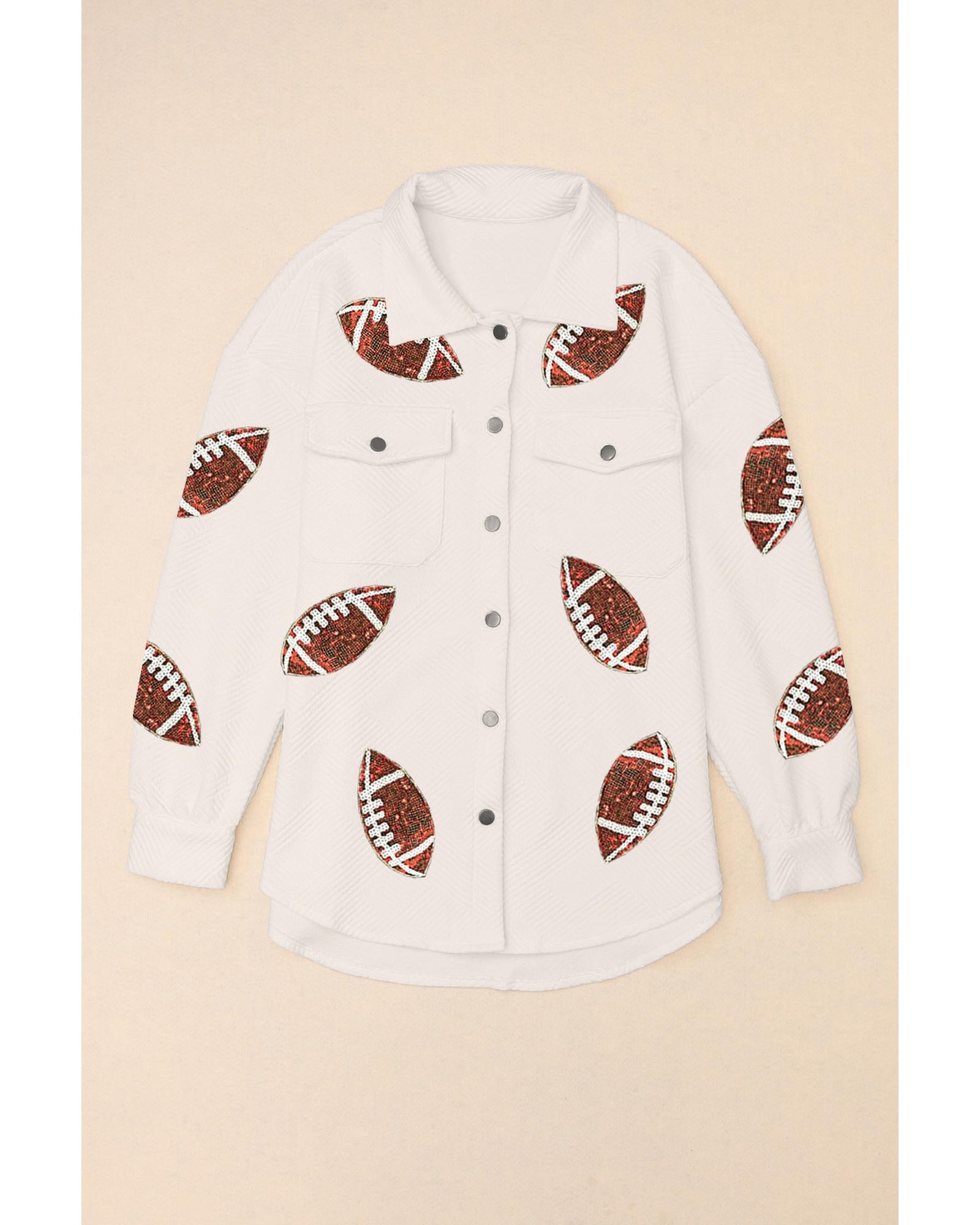 Beige Bubble Gum Texture Sequined Football Shacket - XL