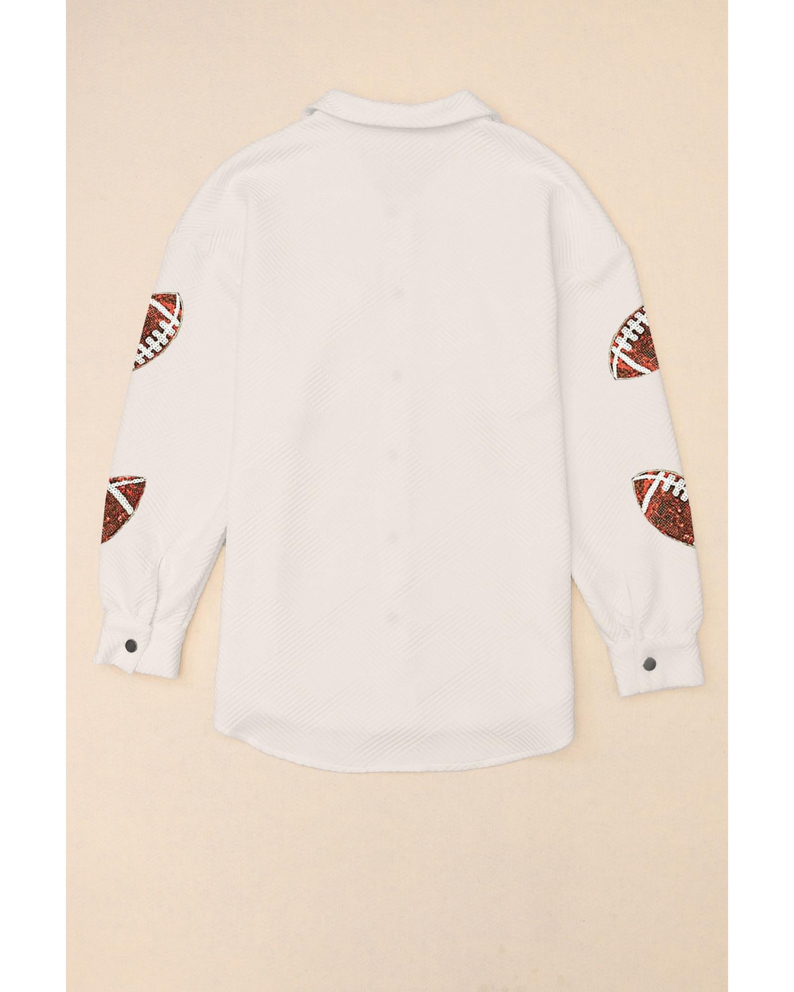 Beige Bubble Gum Texture Sequined Football Shacket - XL