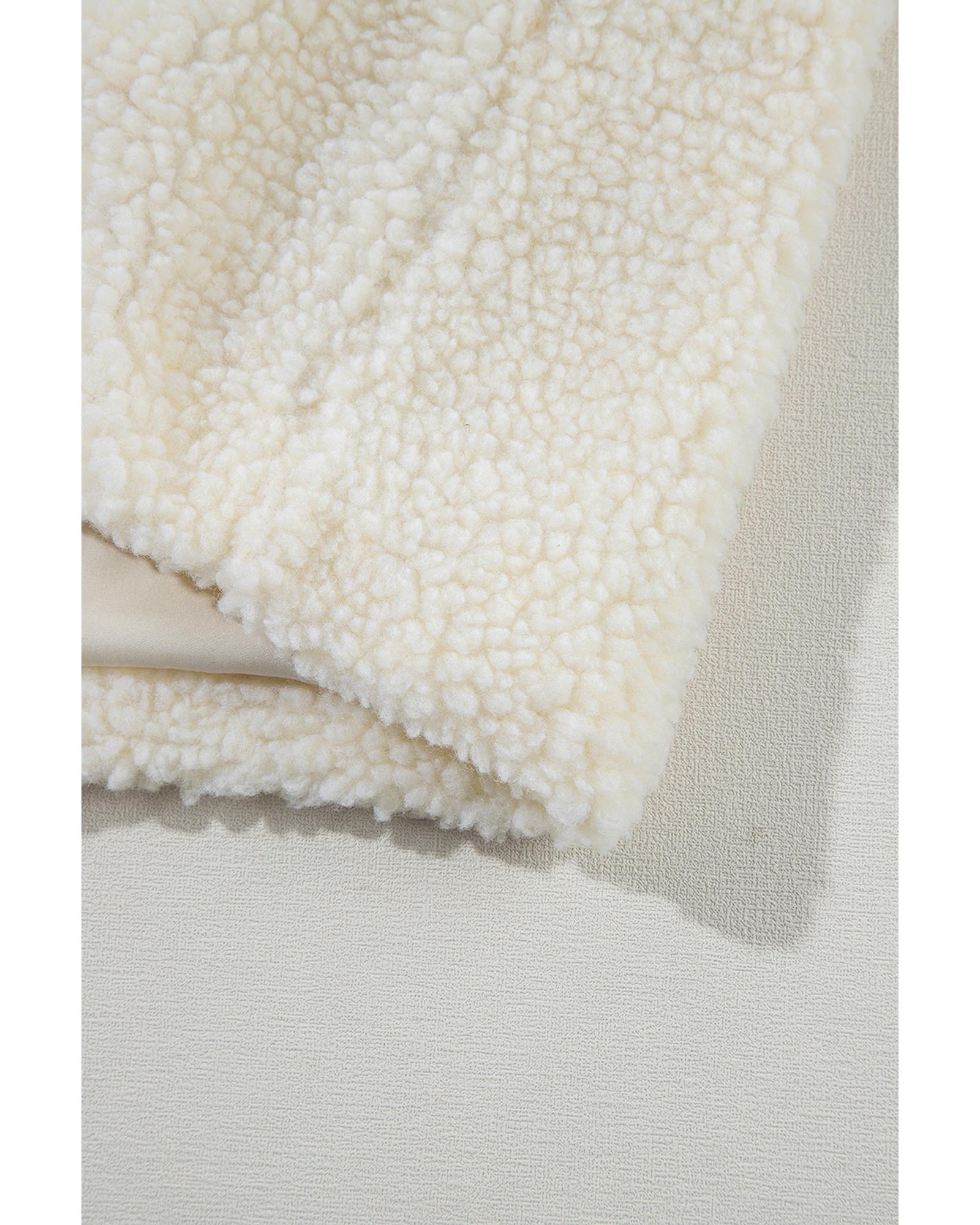 Beige Fleece Zip Up Drawstring Hooded Pocketed Jacket - M