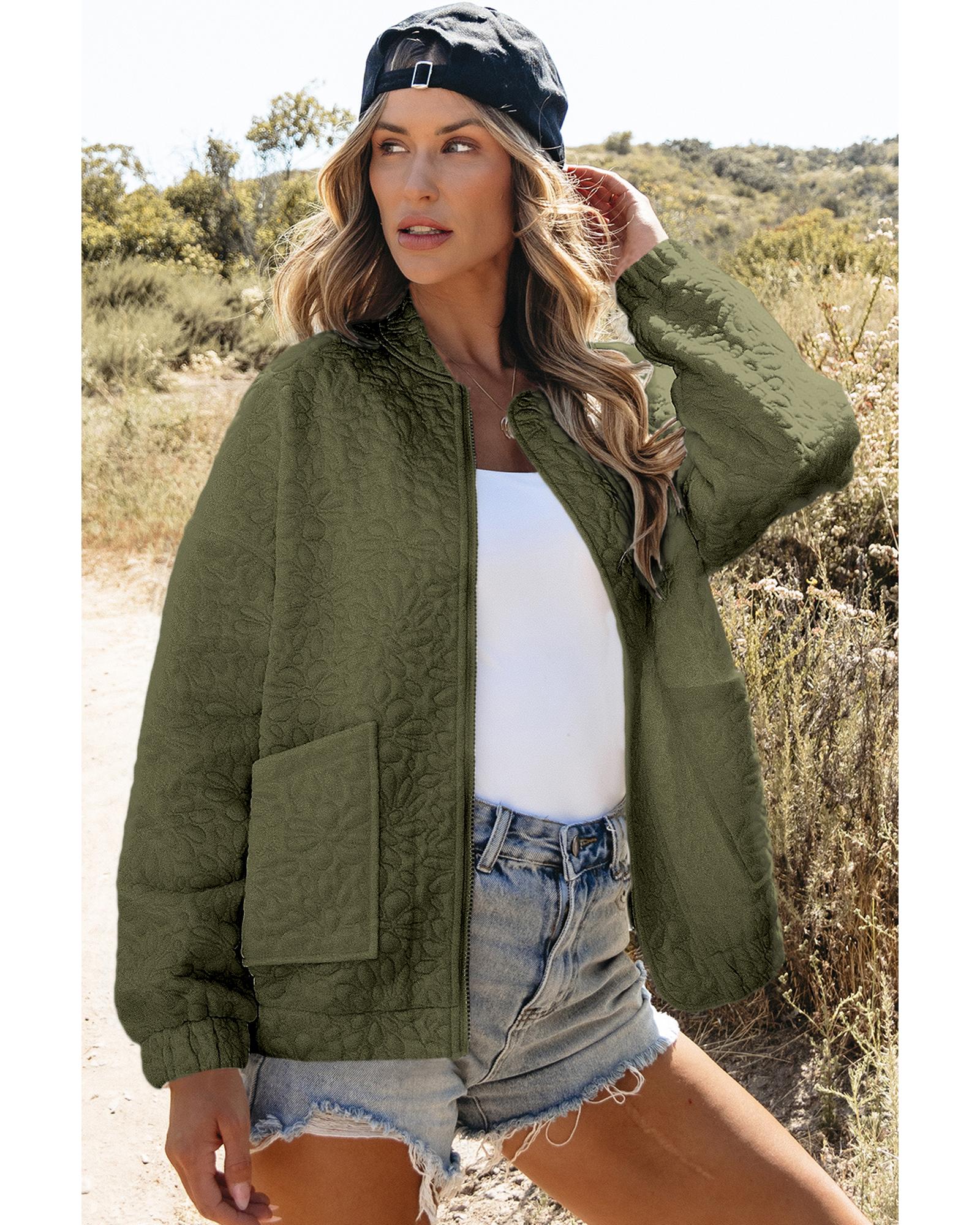 Jungle Green Floral Quilted Jacket - M