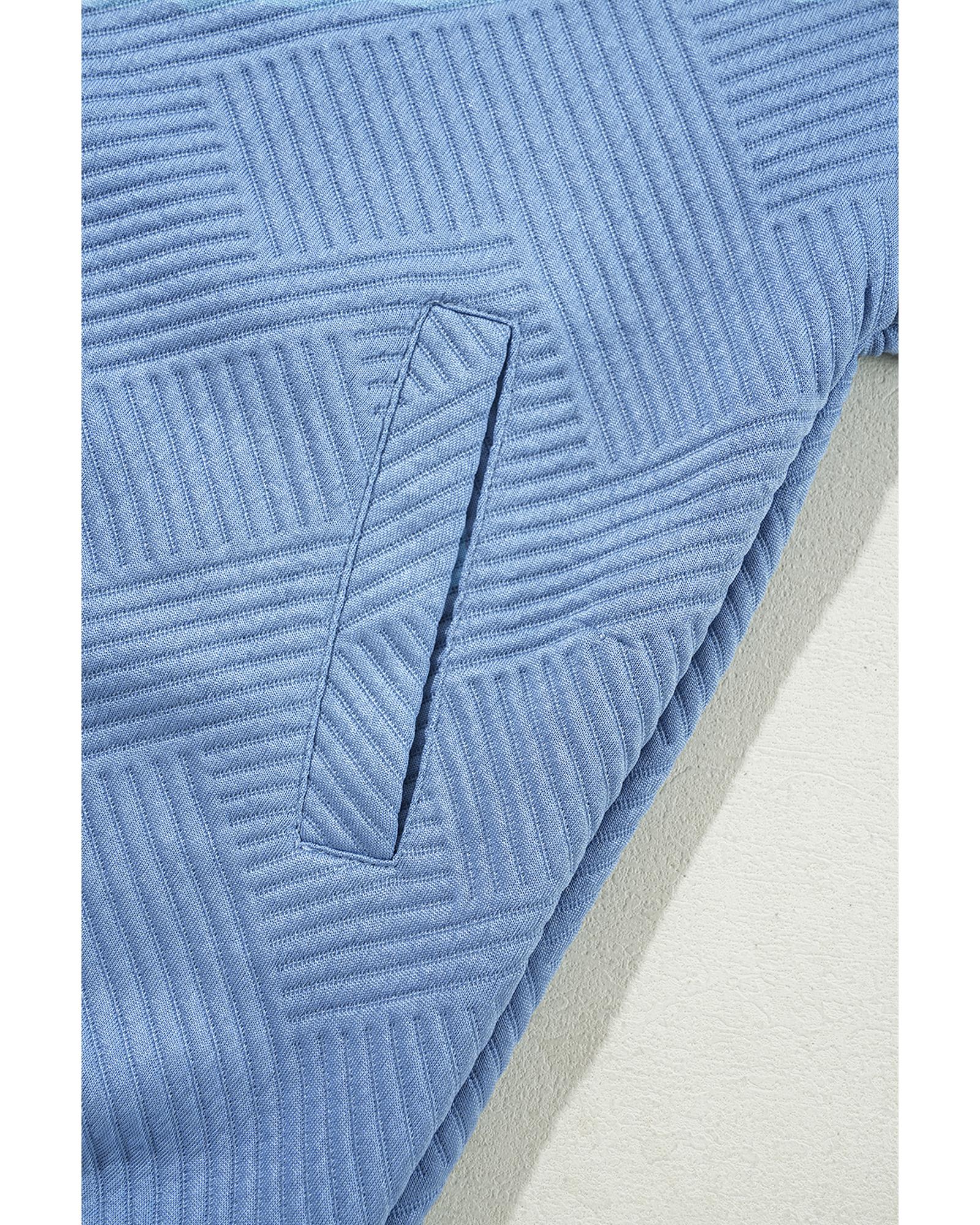 Myosotis Solid Textured Stand Neck Zipper Bomber Jacket - S