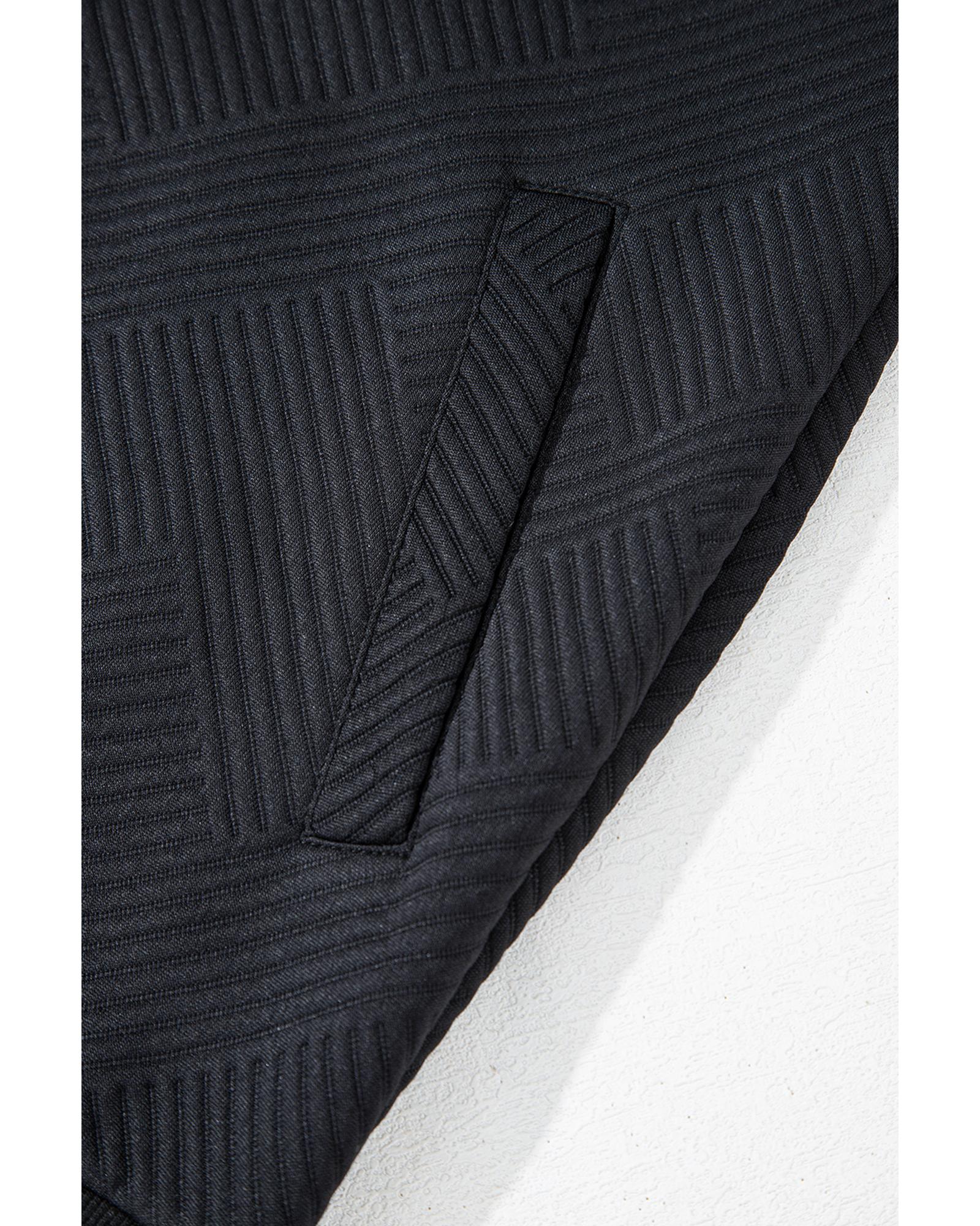 Black Solid Textured Stand Neck Zipper Bomber Jacket - XL