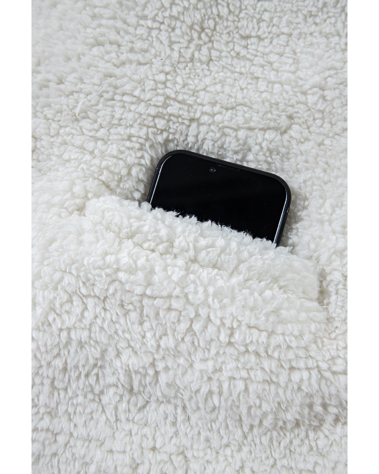 Beige Faux Fur Button Pocketed Lapel Collar Jacket - L