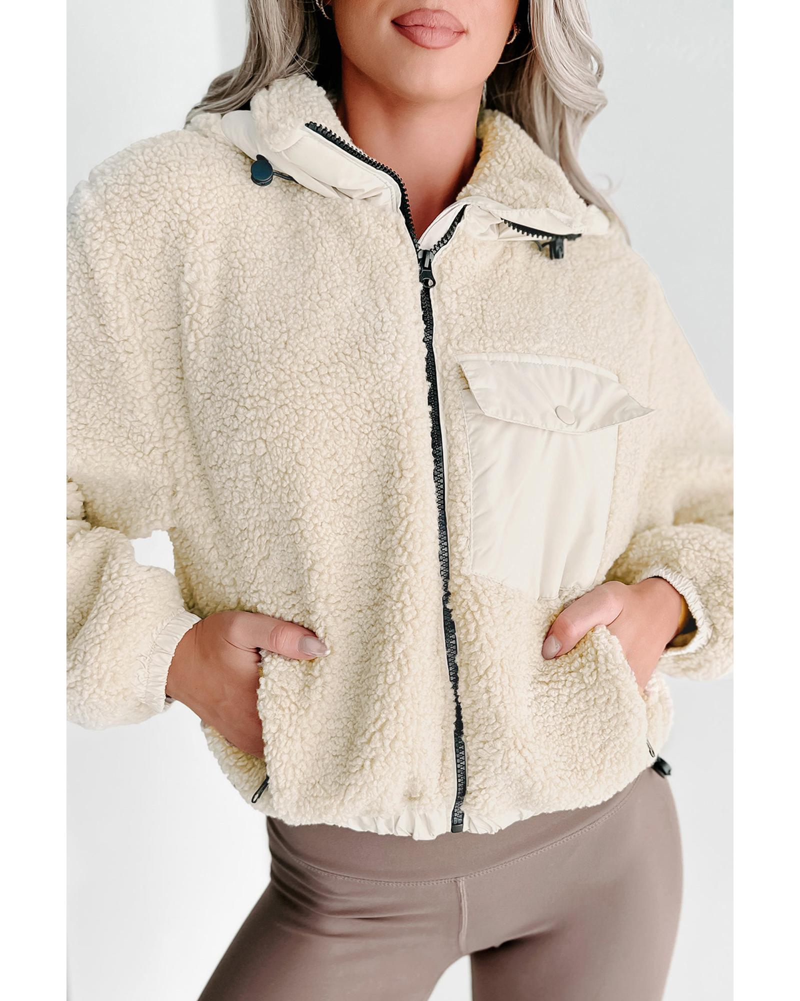 Jet Stream Zip-up Pocketed Hooded Sherpa Jacket - M