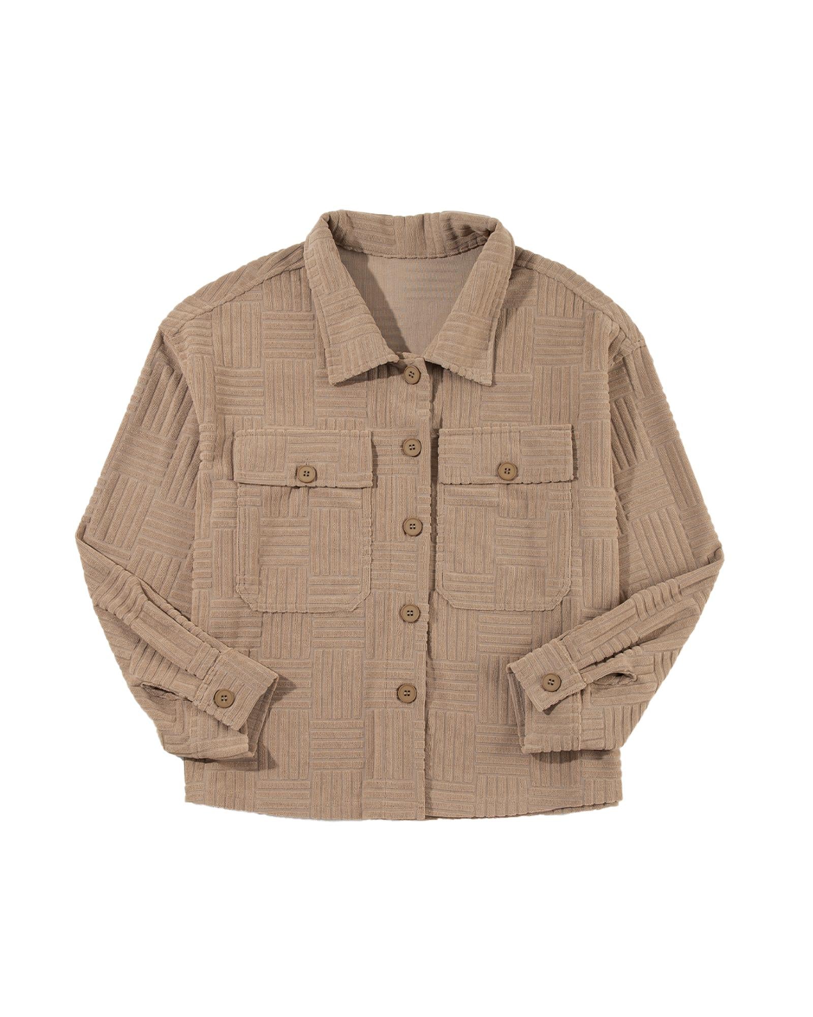Dark Khaki Textured Chest Pocket Button-up Shacket - L
