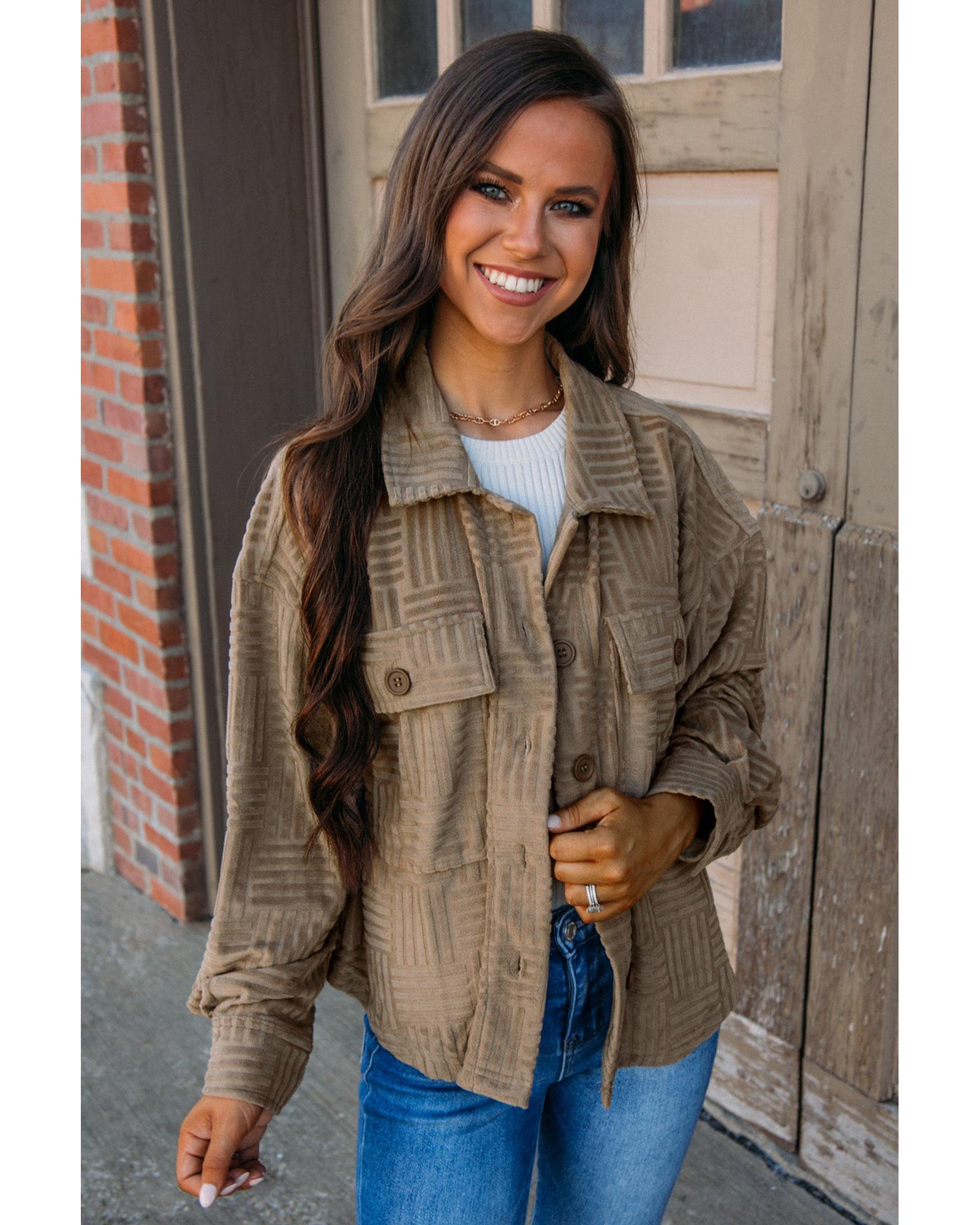 Dark Khaki Textured Chest Pocket Button-up Shacket - L