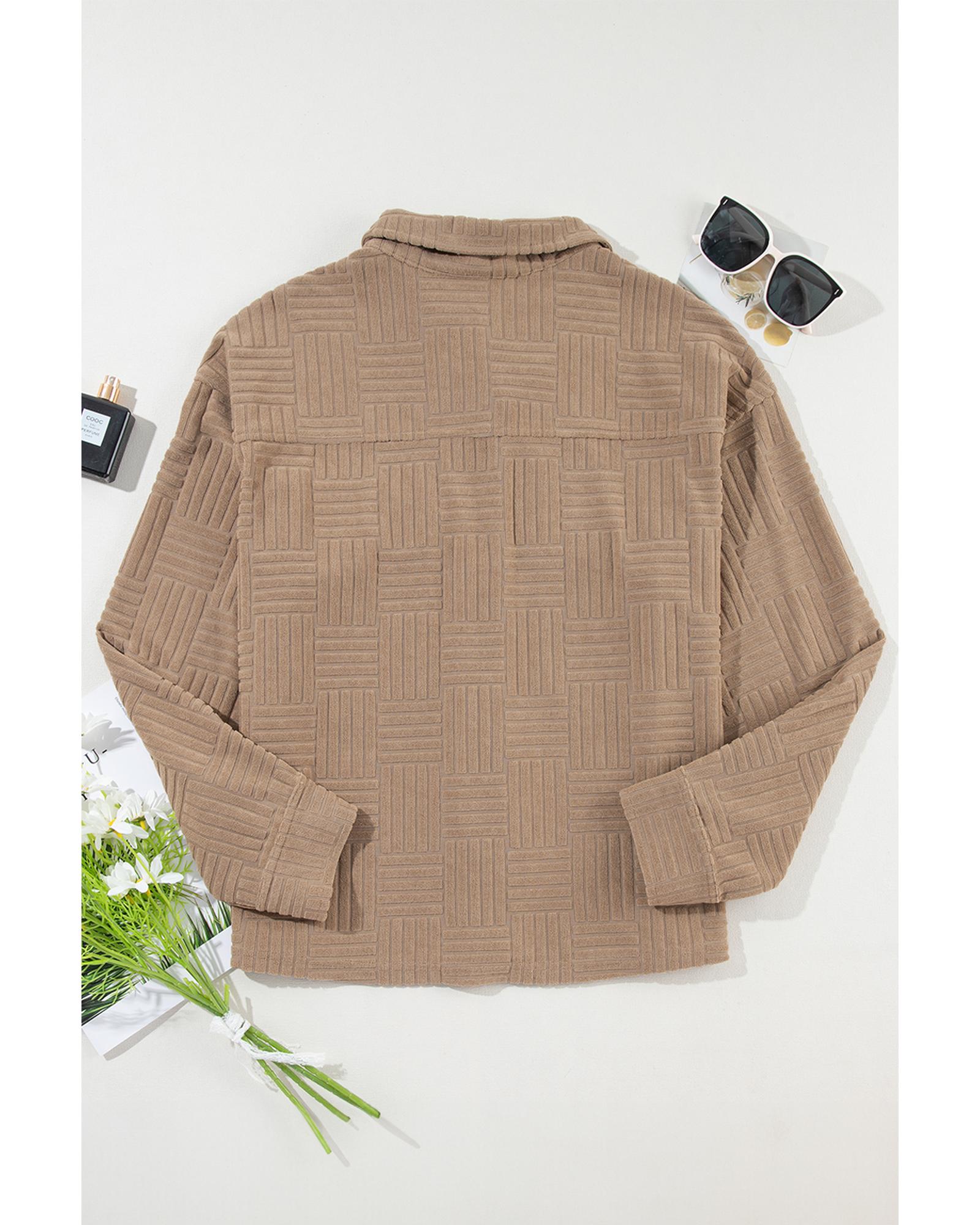 Dark Khaki Textured Chest Pocket Button-up Shacket - M