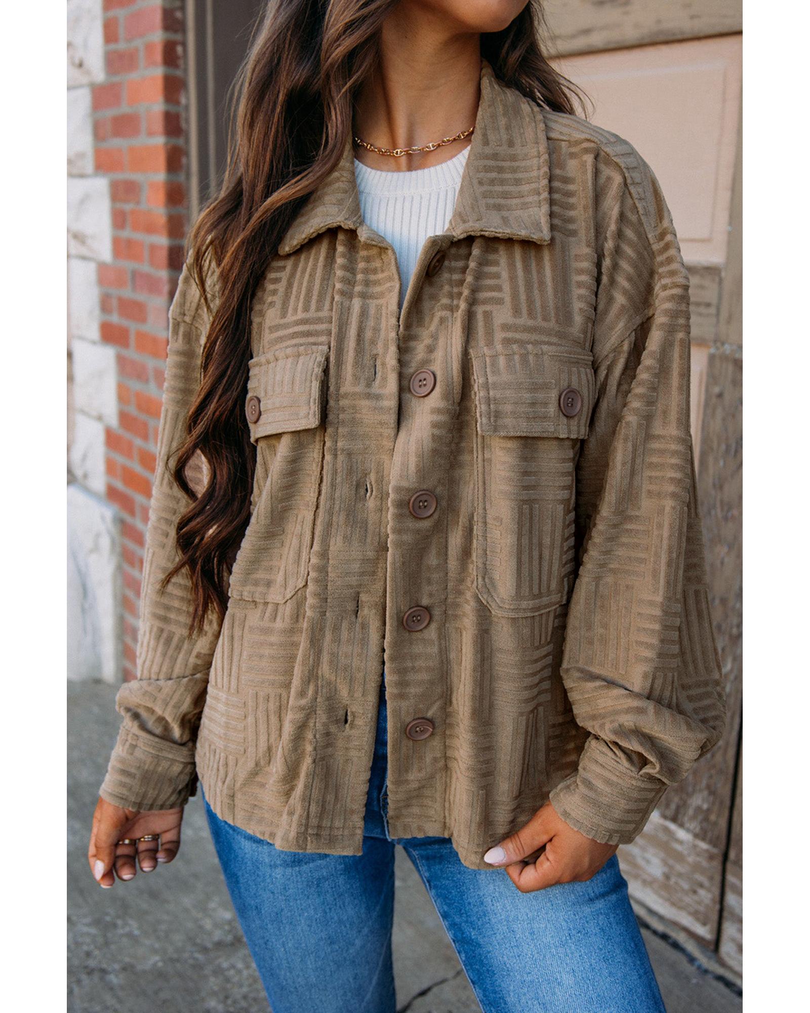 Dark Khaki Textured Chest Pocket Button-up Shacket - S