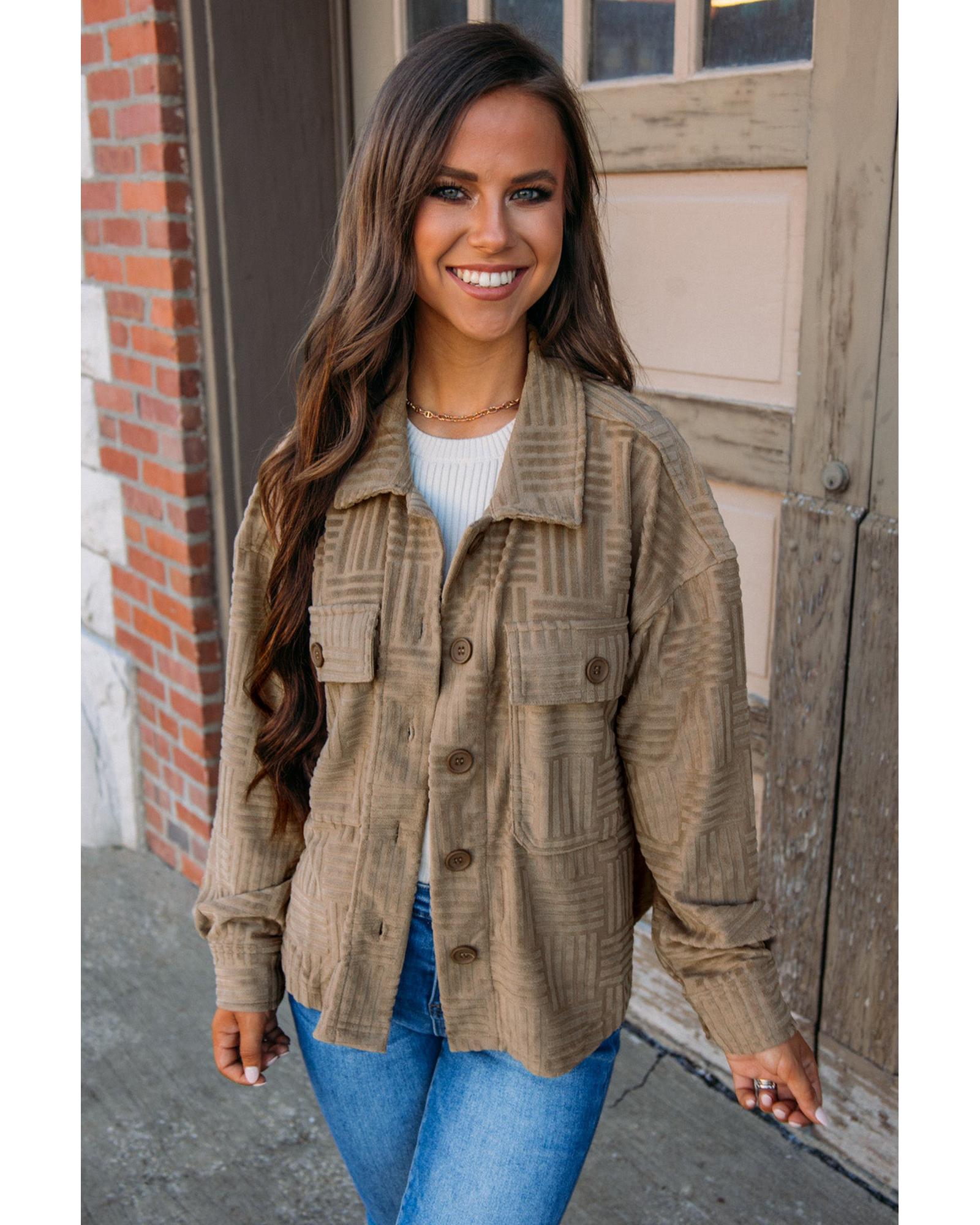 Dark Khaki Textured Chest Pocket Button-up Shacket - S