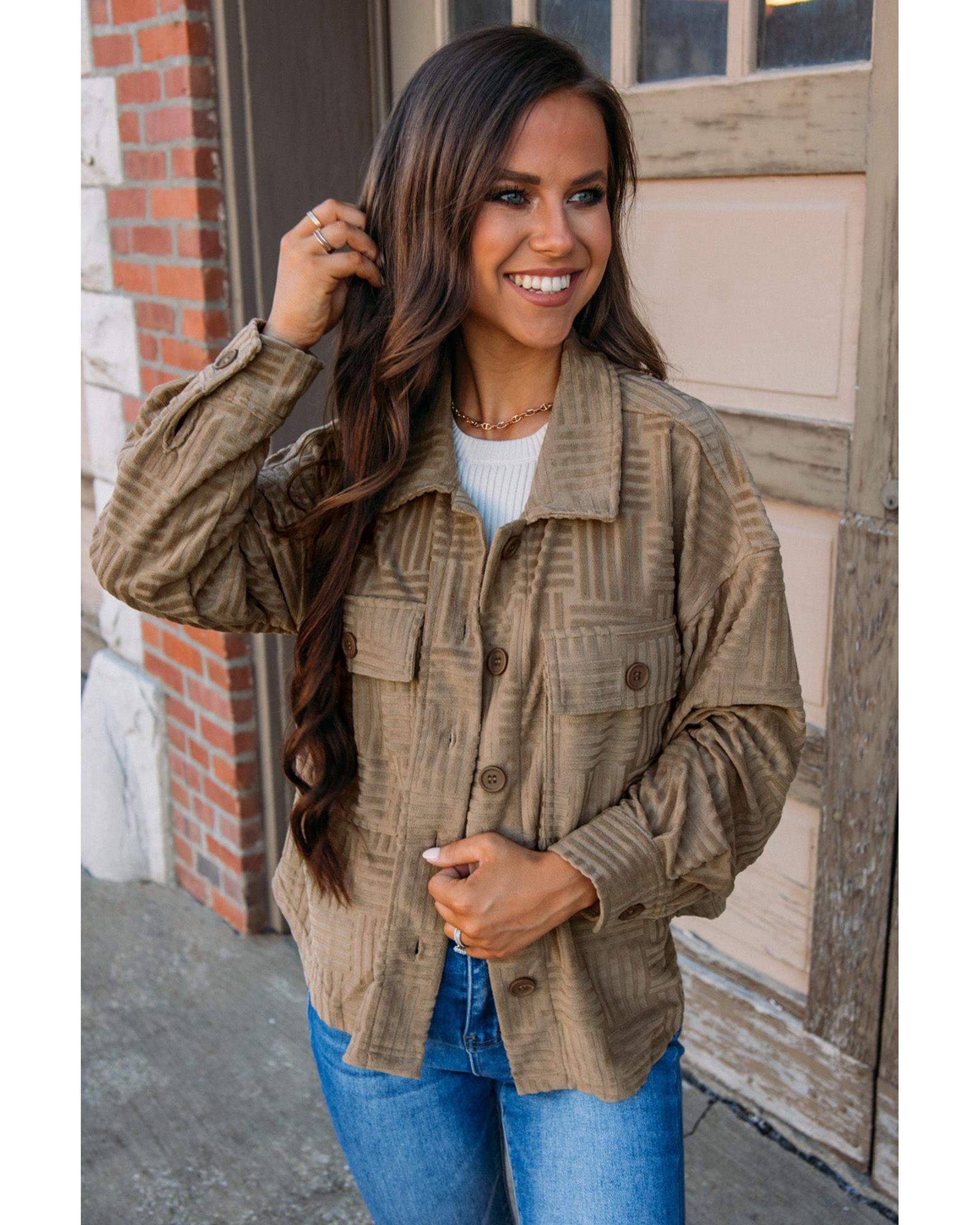 Dark Khaki Textured Chest Pocket Button-up Shacket - S