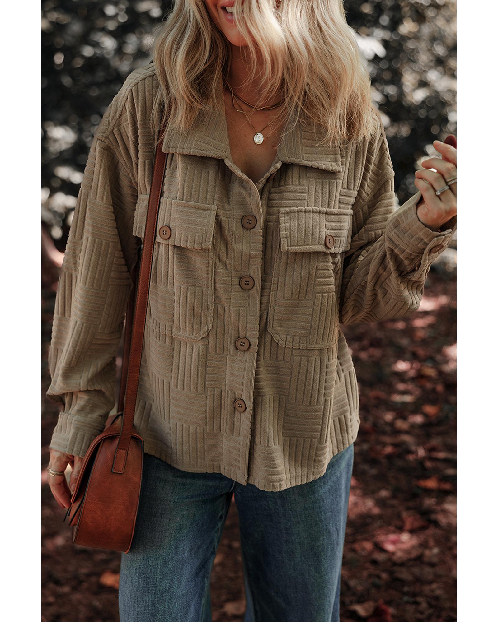 Dark Khaki Textured Chest Pocket Button-up Shacket - XL