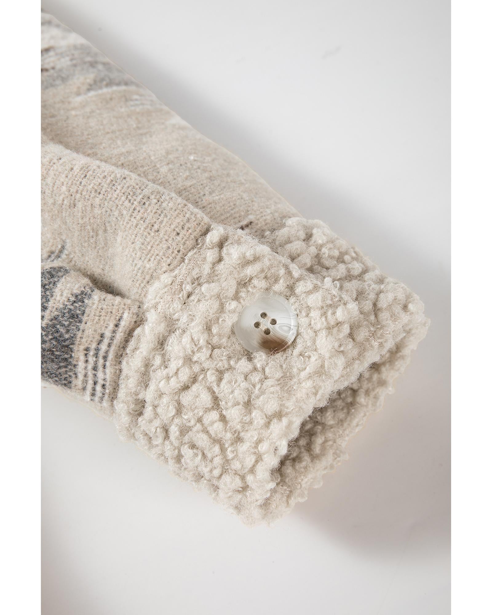 Khaki Western Aztec Print Sherpa Splicing Buttoned Flap Pocket Coat - S