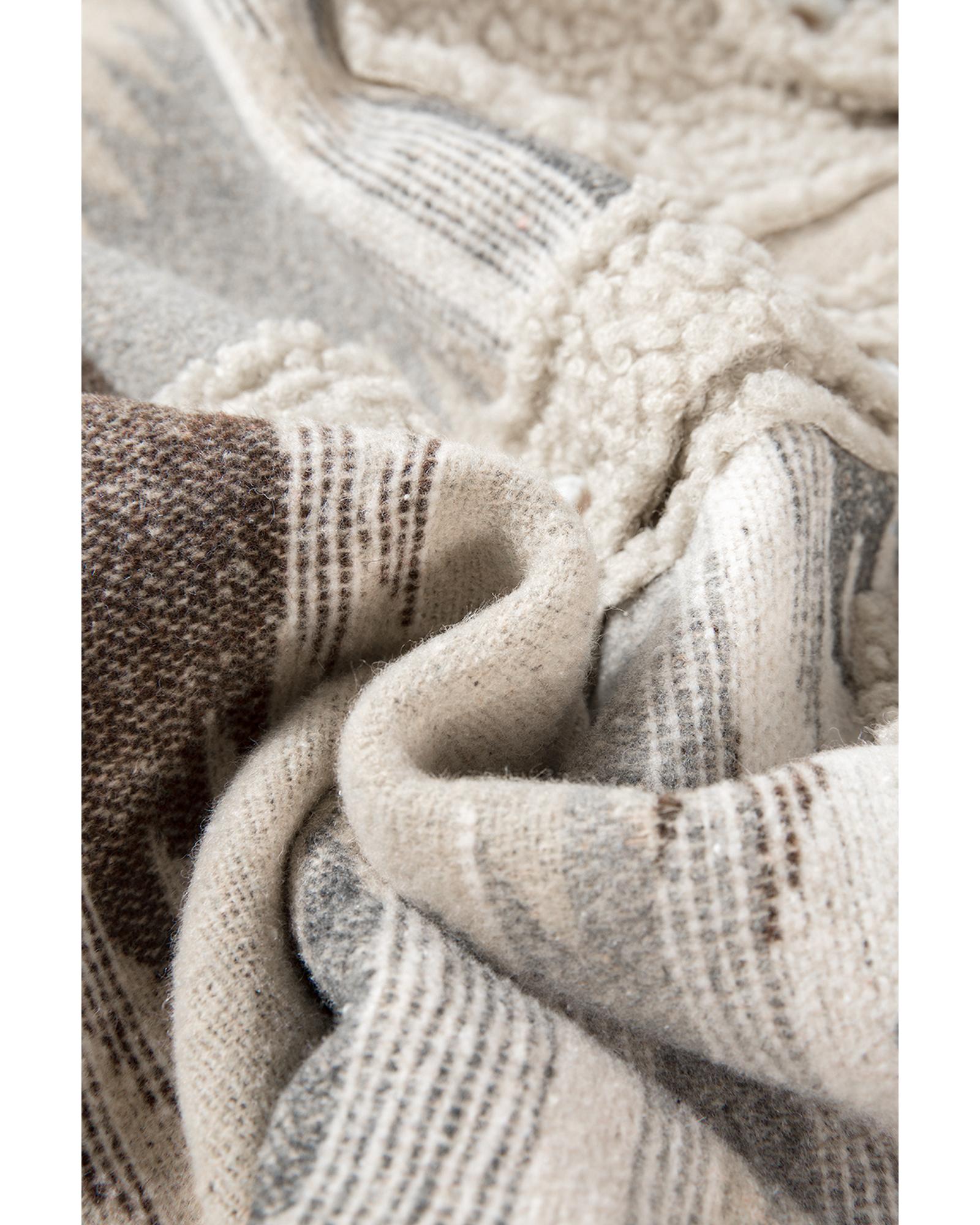 Khaki Western Aztec Print Sherpa Splicing Buttoned Flap Pocket Coat - S