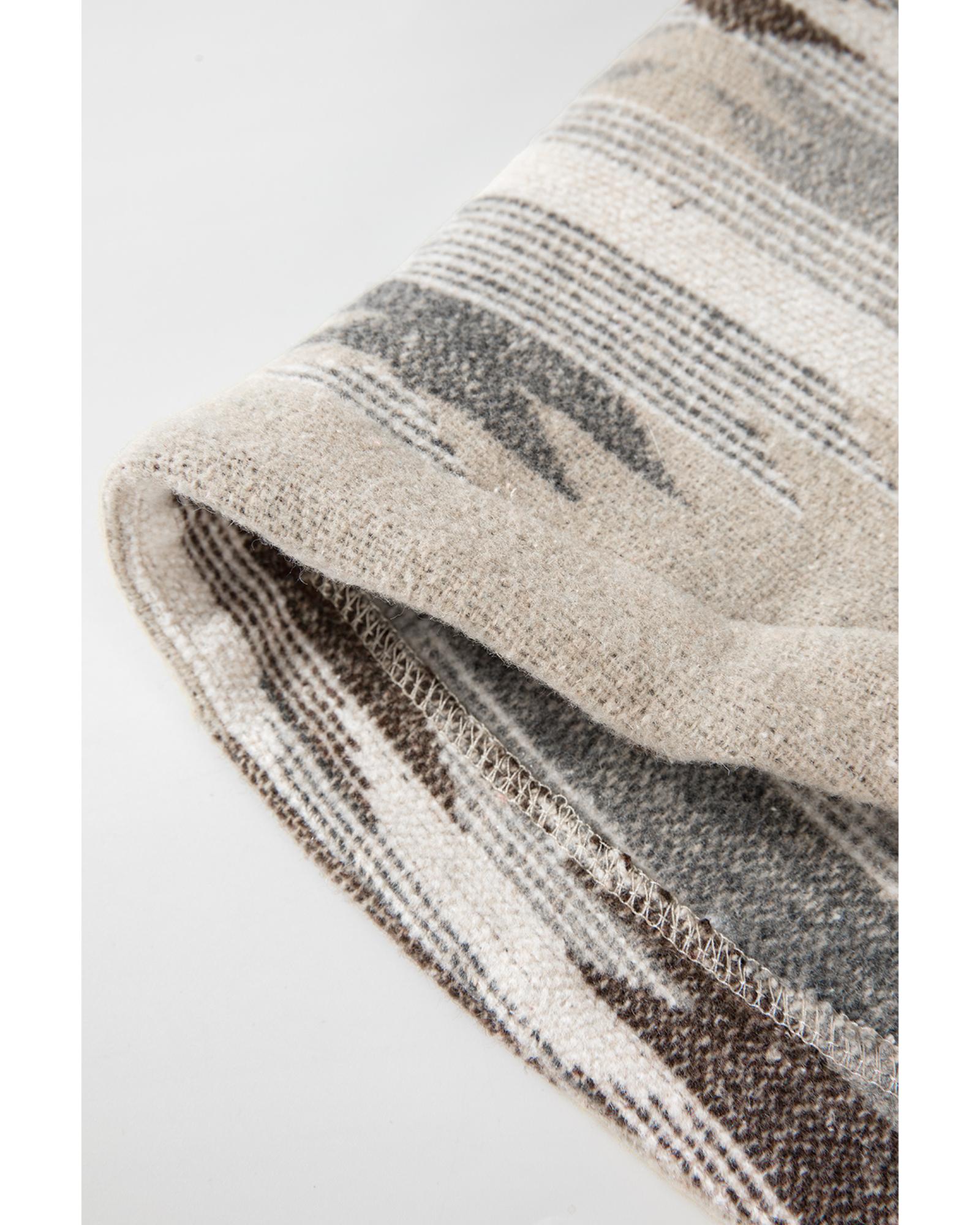 Khaki Western Aztec Print Sherpa Splicing Buttoned Flap Pocket Coat - XL