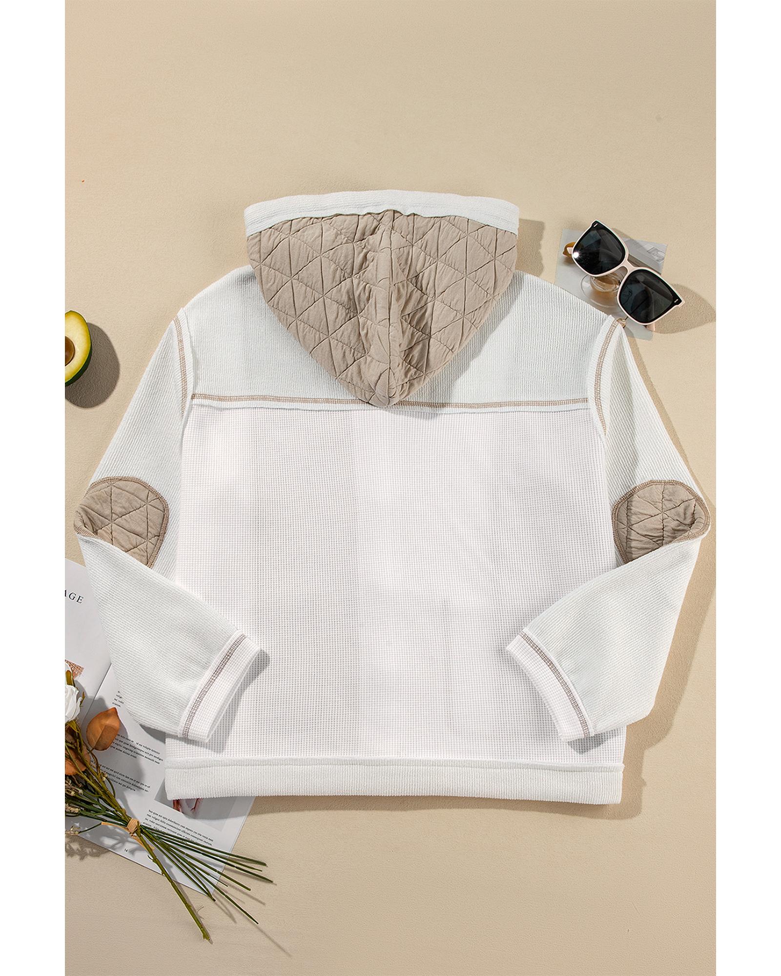 Beige Quilted Textured Patchwork Loose Fit Hooded Jacket - M