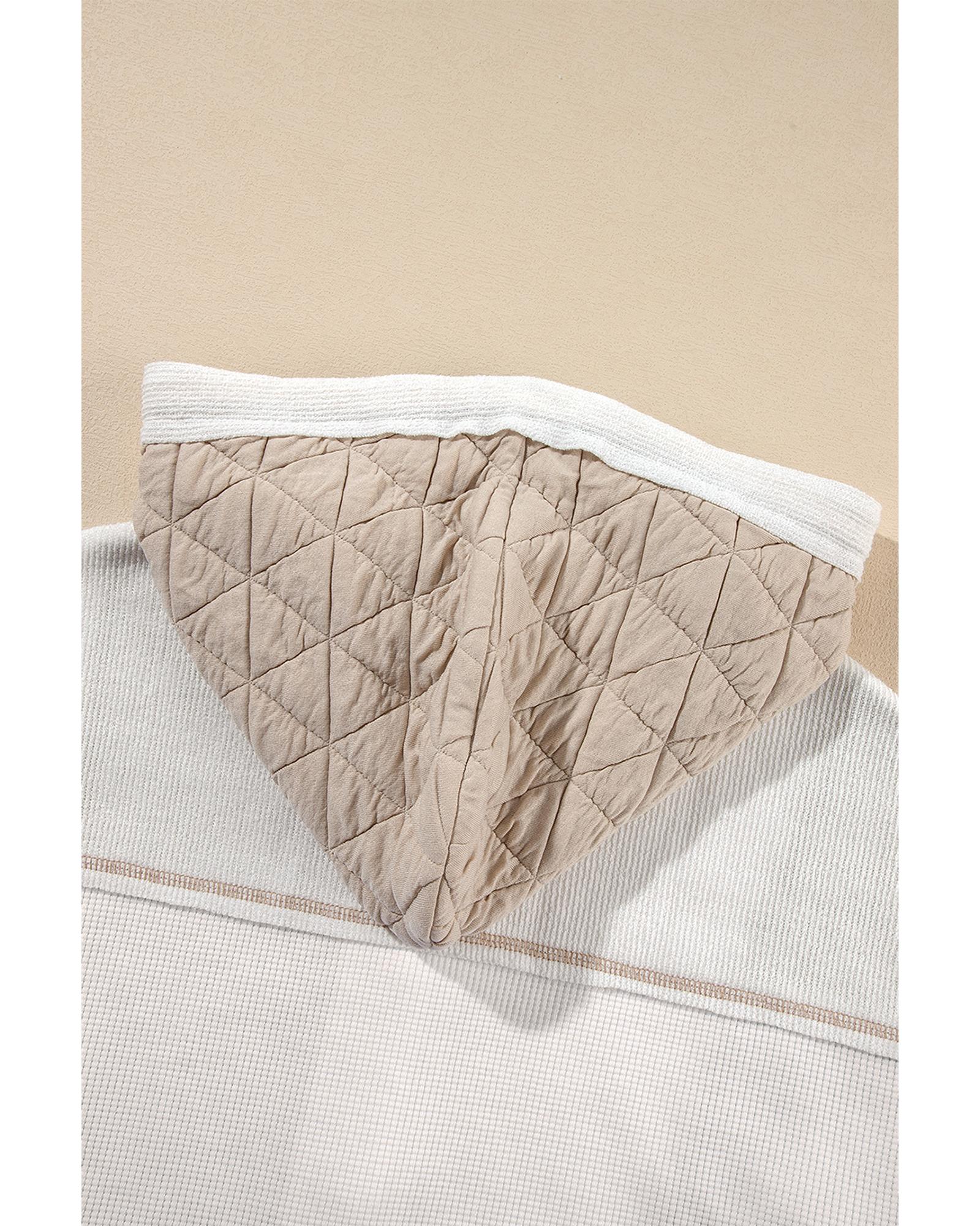 Beige Quilted Textured Patchwork Loose Fit Hooded Jacket - XL