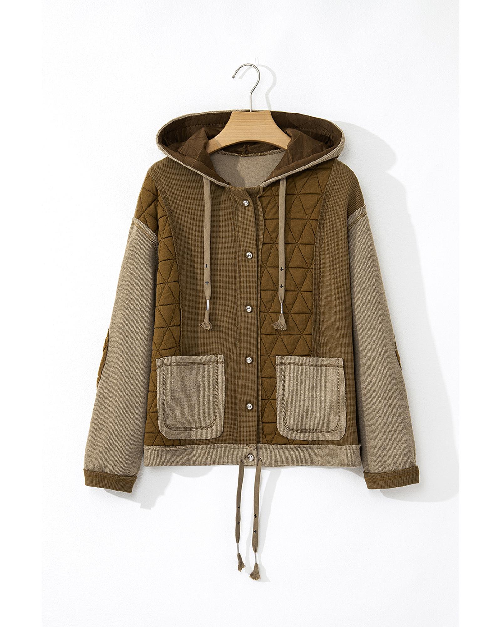 Jungle Green Quilted Textured Patchwork Loose Fit Hooded Jacket - L