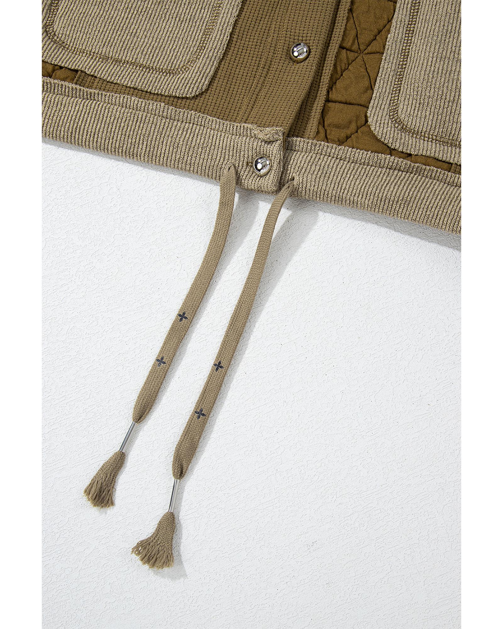 Jungle Green Quilted Textured Patchwork Loose Fit Hooded Jacket - M