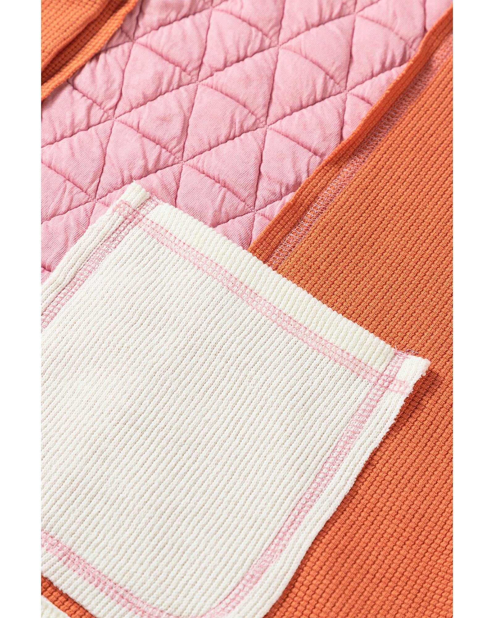 Coral Quilted Textured Patchwork Loose Fit Hooded Jacket - S