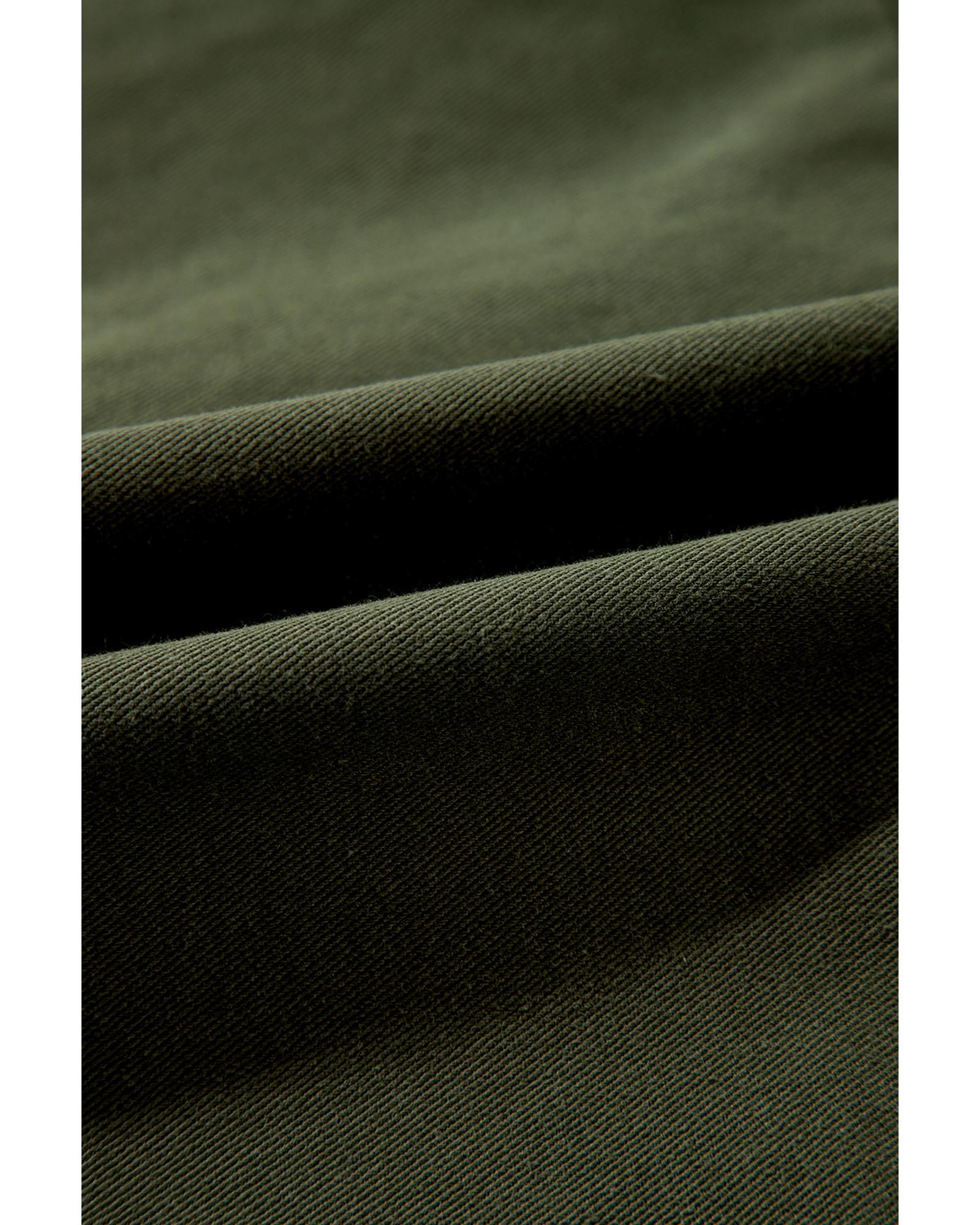 Moss Green Snap Button Zipper Tight Waist Collared Jacket - L