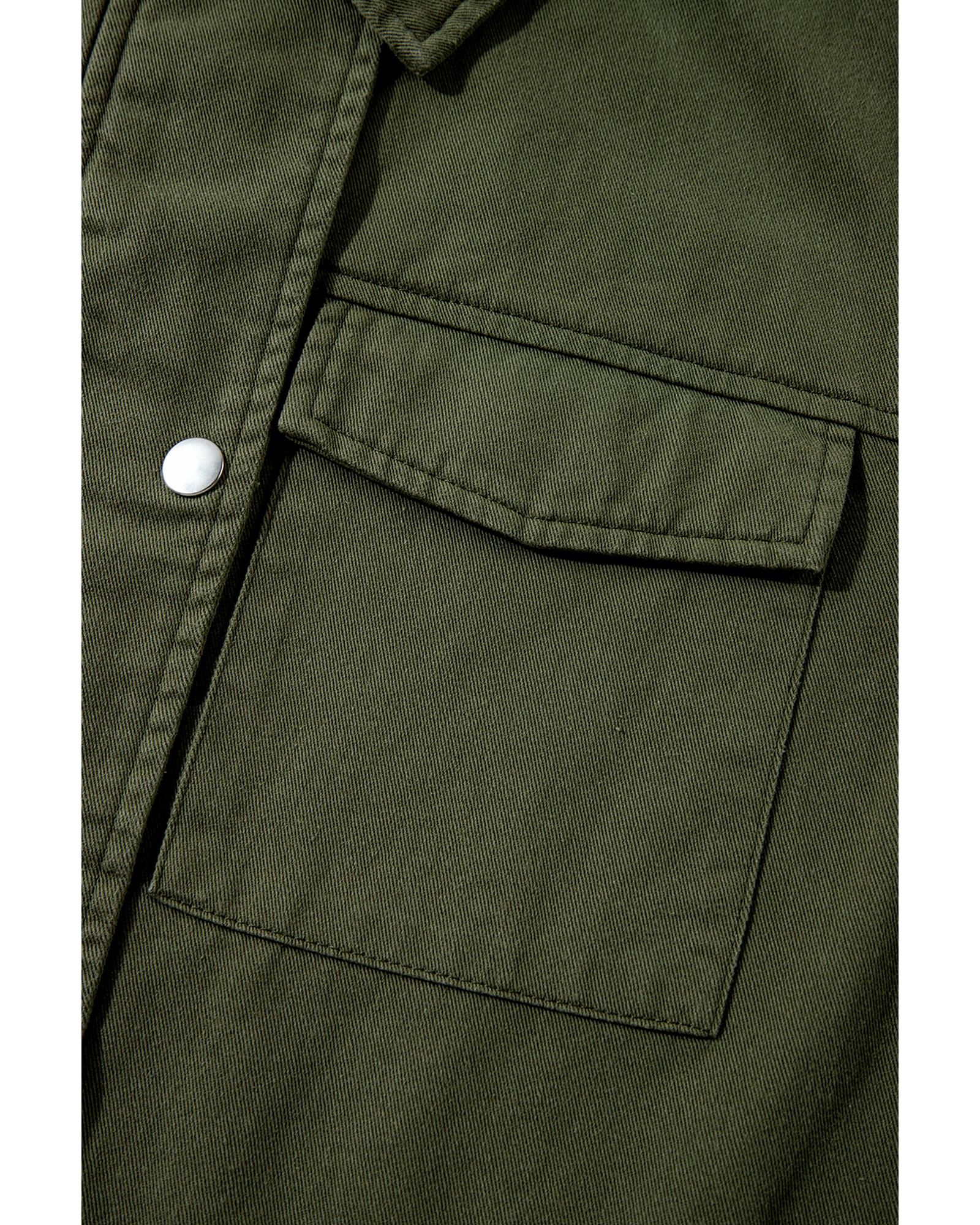 Moss Green Snap Button Zipper Tight Waist Collared Jacket - S