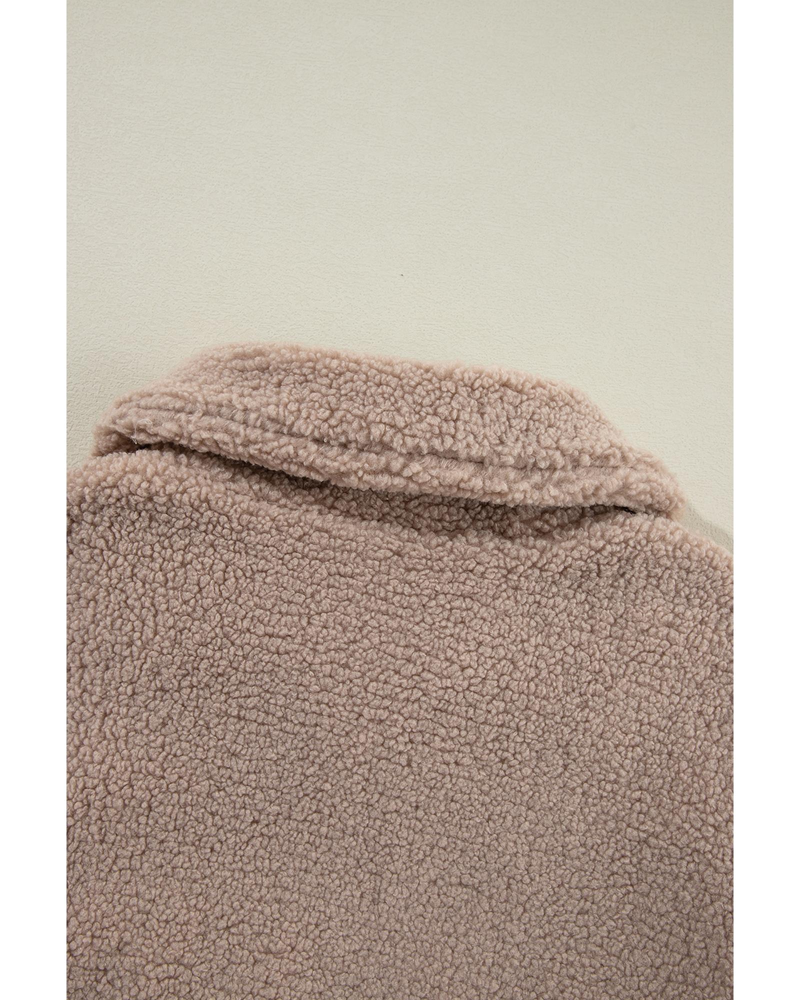 Light French Beige Zipper Pocketed Winter Fuzzy Jacket - M