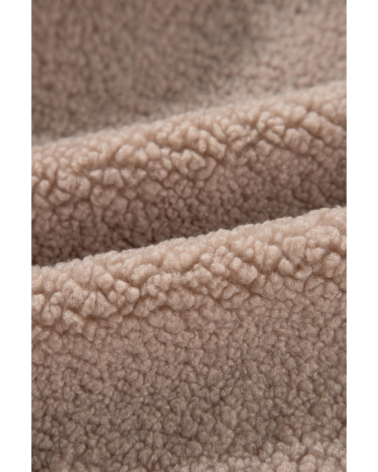 Light French Beige Zipper Pocketed Winter Fuzzy Jacket - M