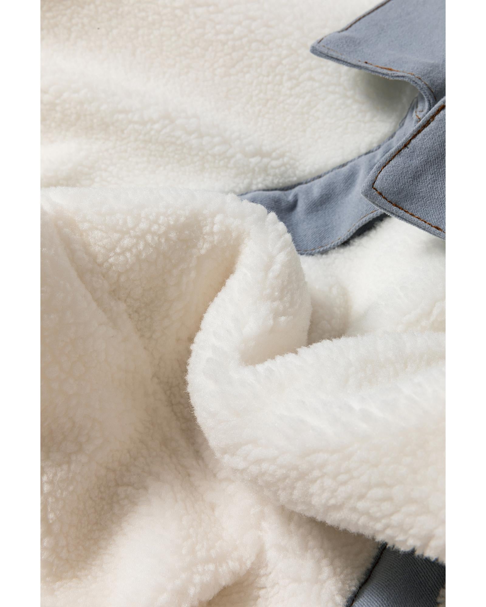 White Contrast Trim Buttoned Sherpa Jacket - S