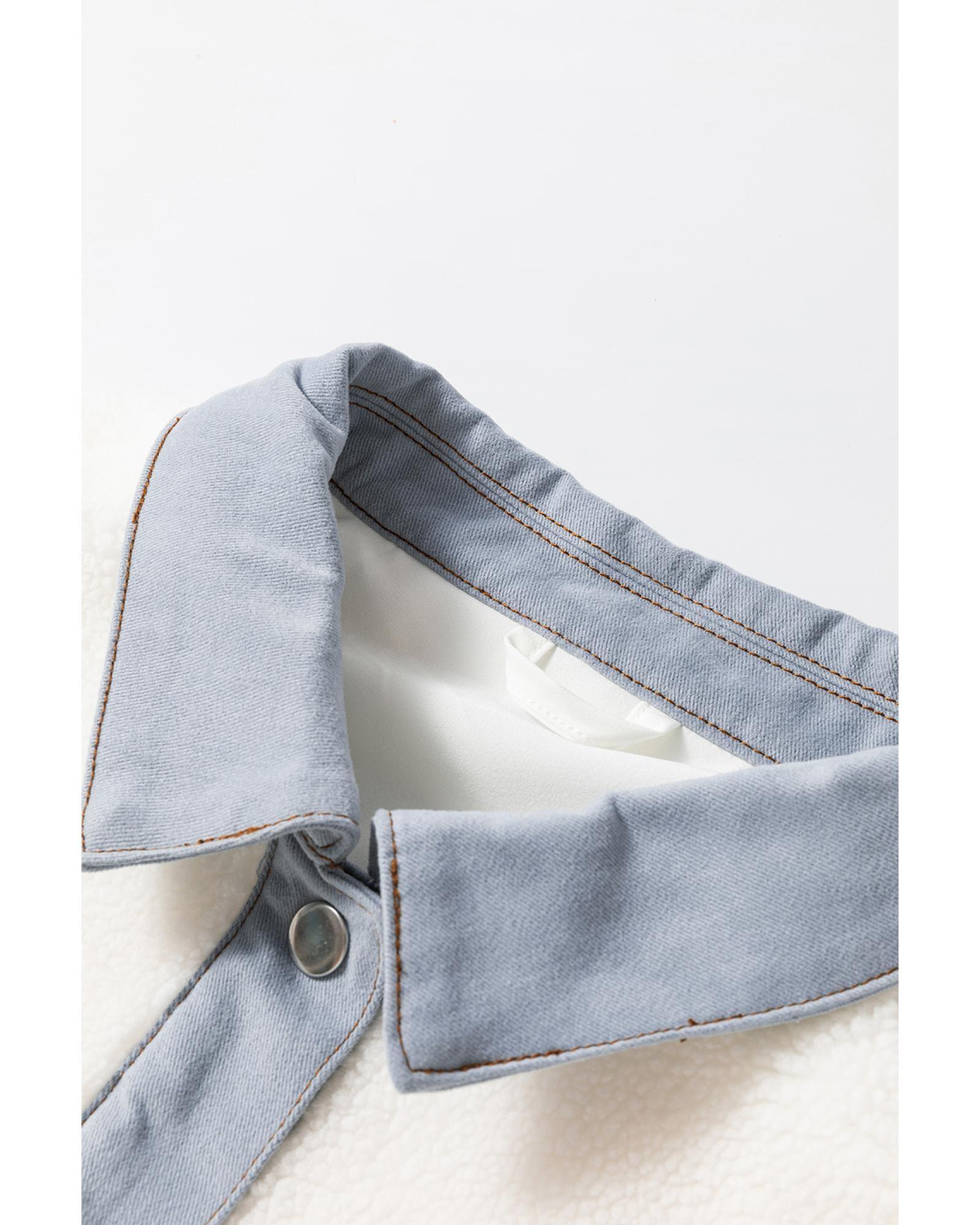 White Contrast Trim Buttoned Sherpa Jacket - XL