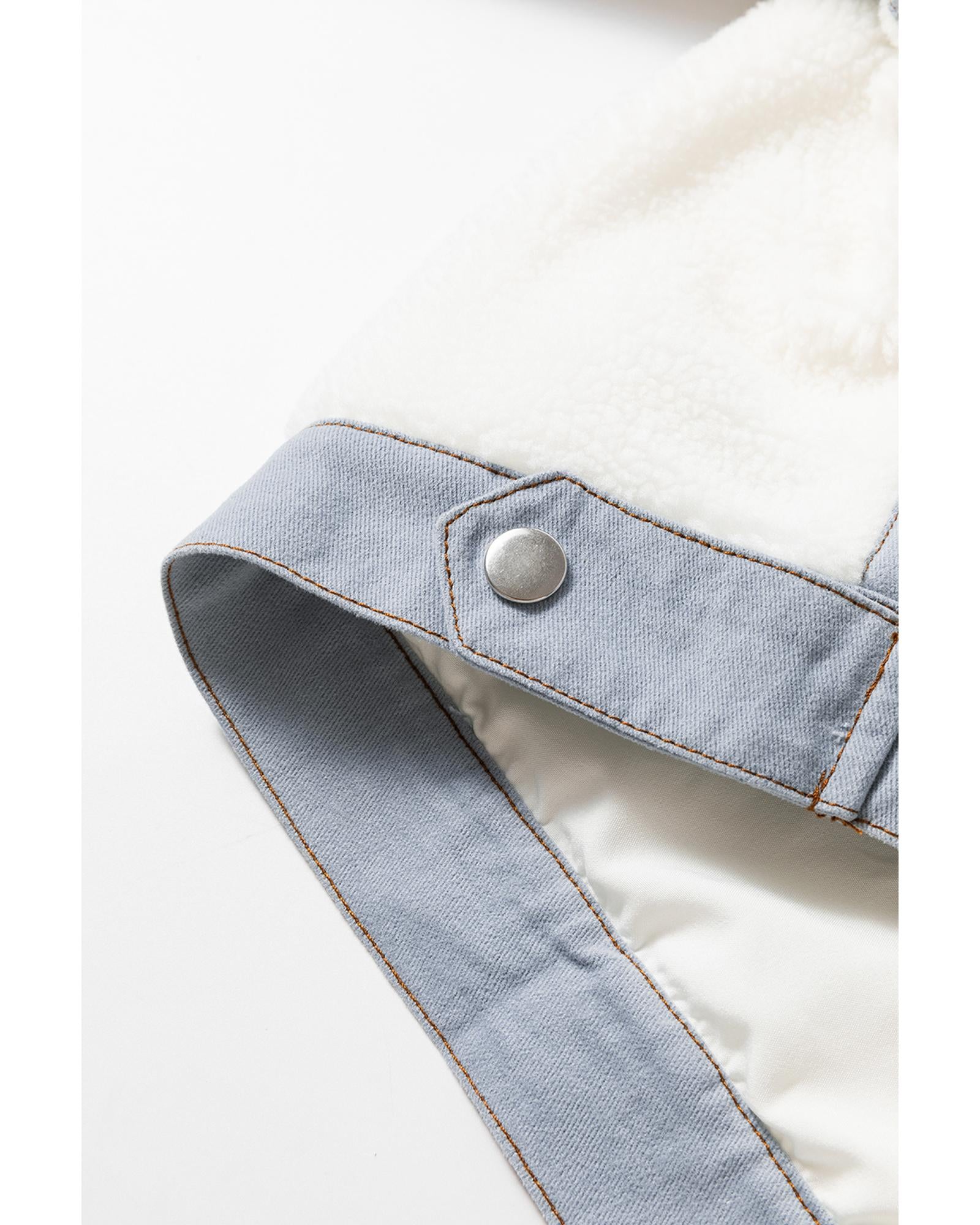 White Contrast Trim Buttoned Sherpa Jacket - XL