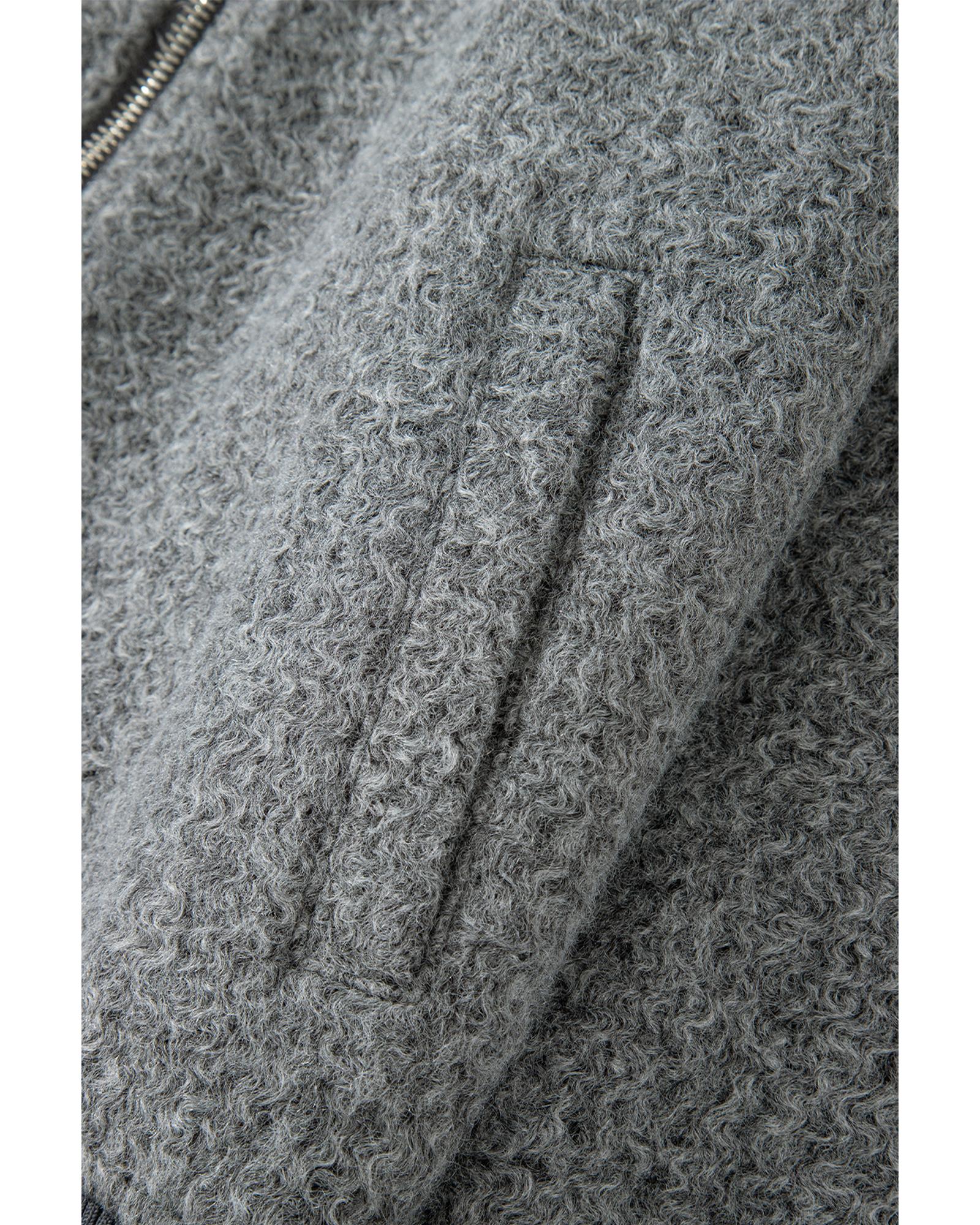 Medium Grey Fuzzy Zip Up Pocketed Sleeve Jacket - L