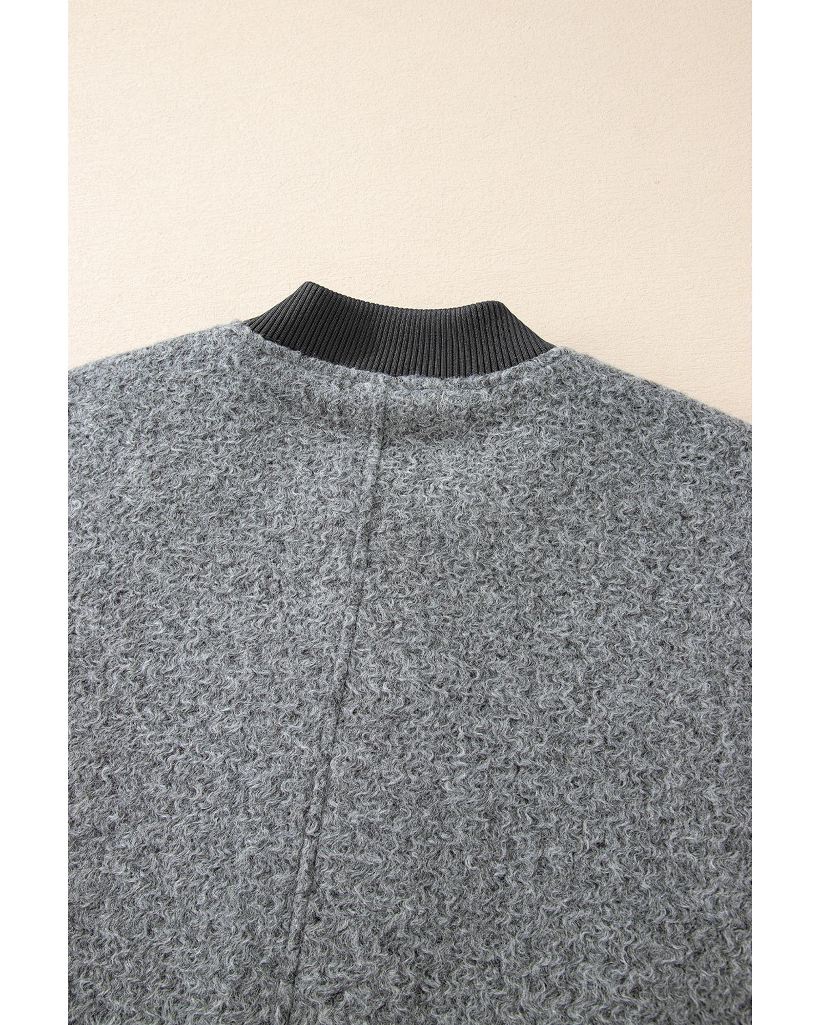 Medium Grey Fuzzy Zip Up Pocketed Sleeve Jacket - L