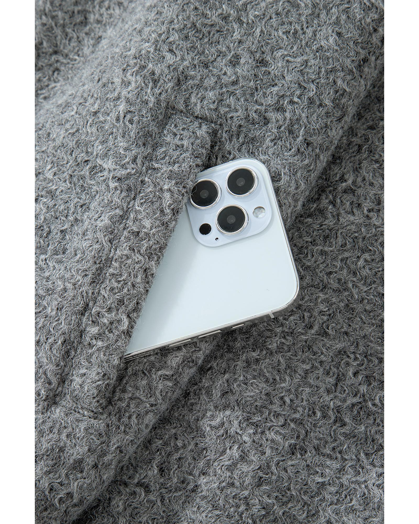 Medium Grey Fuzzy Zip Up Pocketed Sleeve Jacket - L