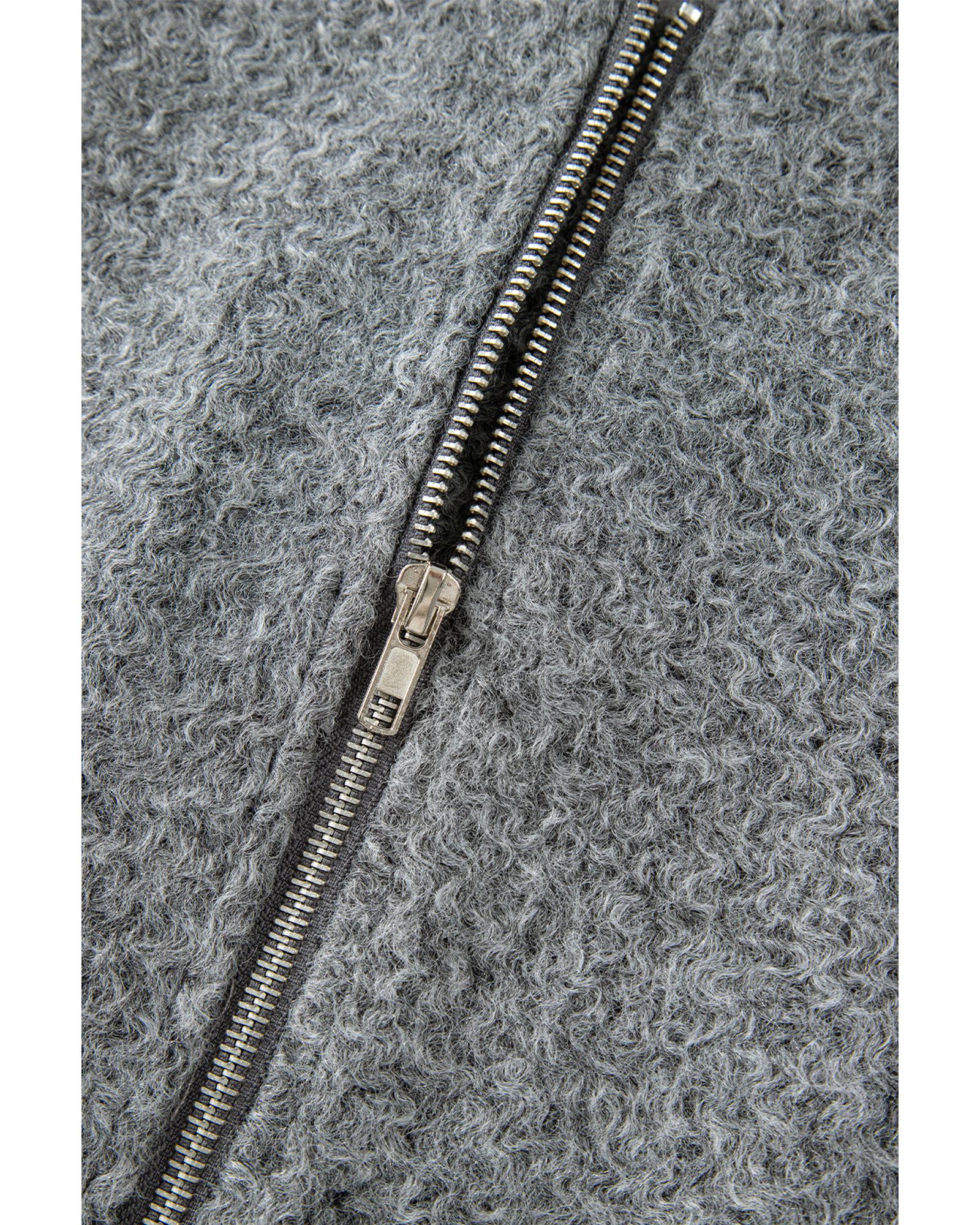 Medium Grey Fuzzy Zip Up Pocketed Sleeve Jacket - XL