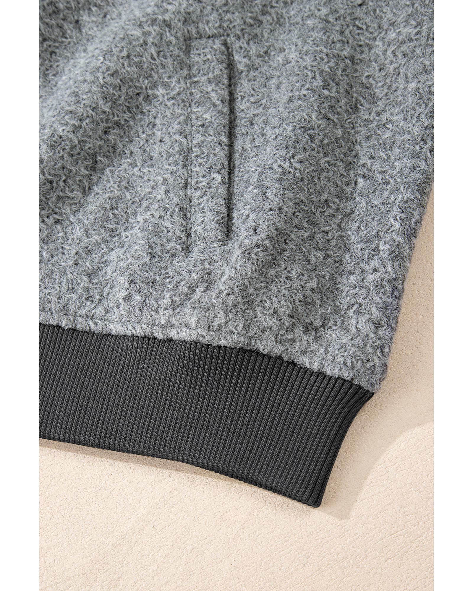 Medium Grey Fuzzy Zip Up Pocketed Sleeve Jacket - XL