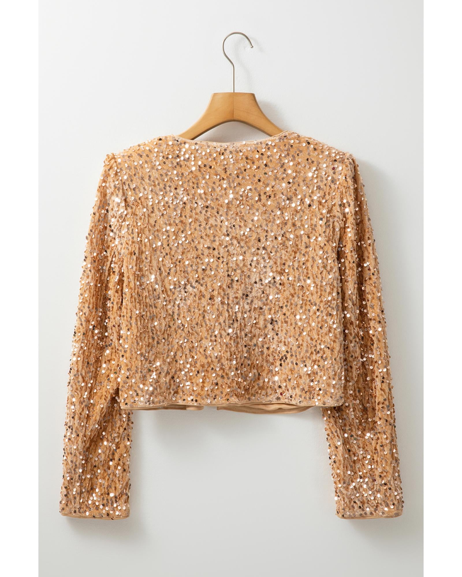 Golden Fleece Sequined Open Front Cropped Jacket - M