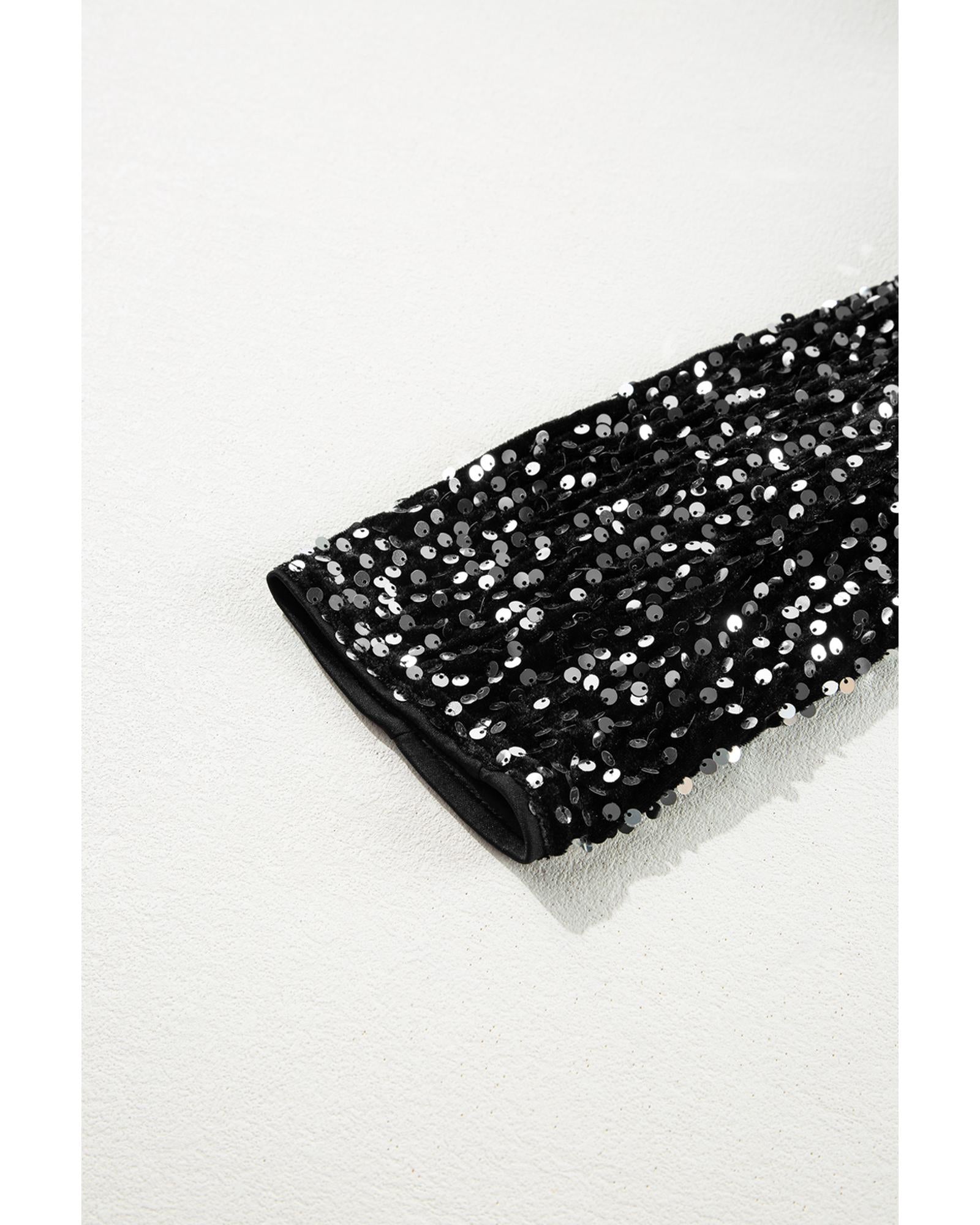 Black Sequined Open Front Cropped Jacket - L