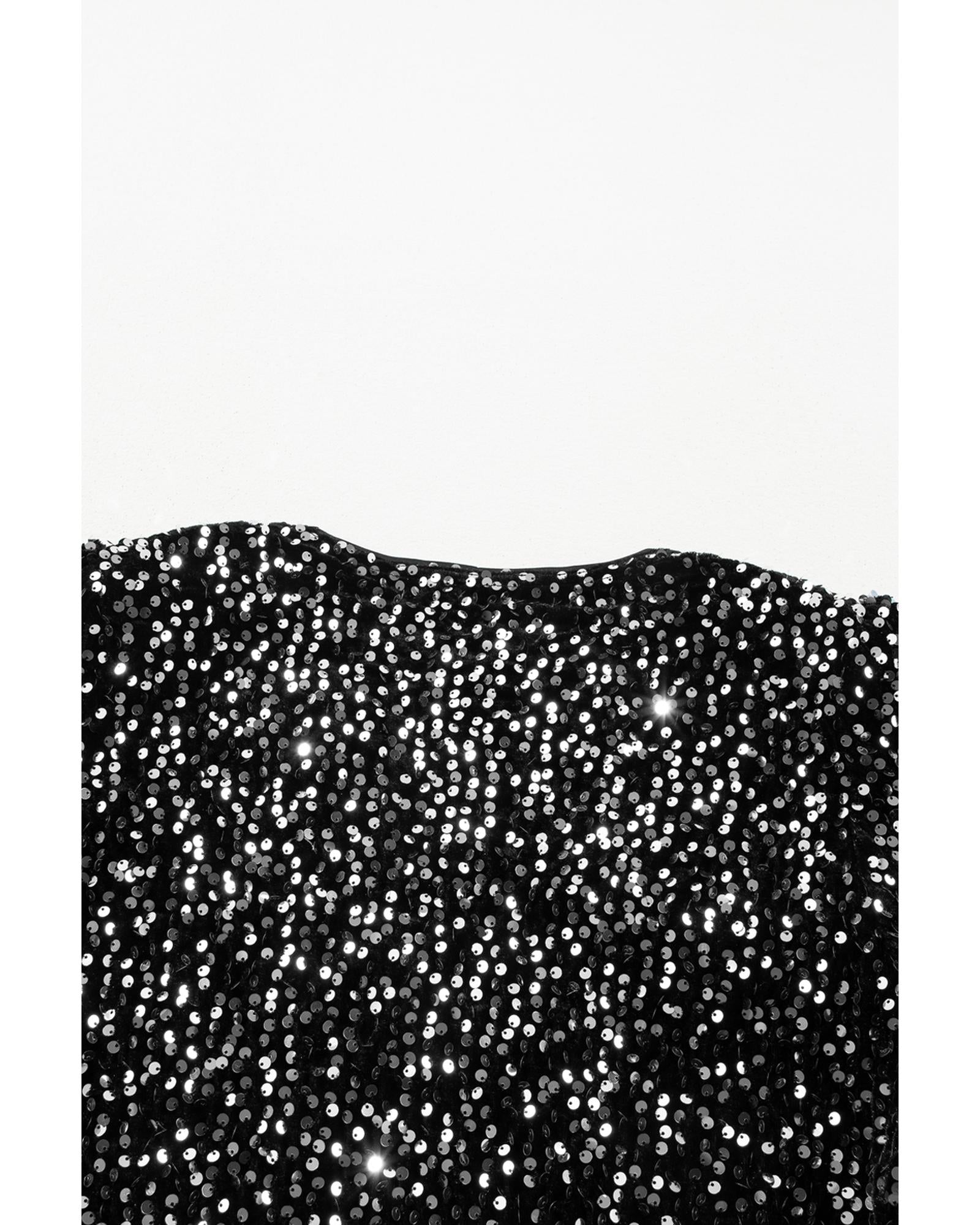 Black Sequined Open Front Cropped Jacket - S