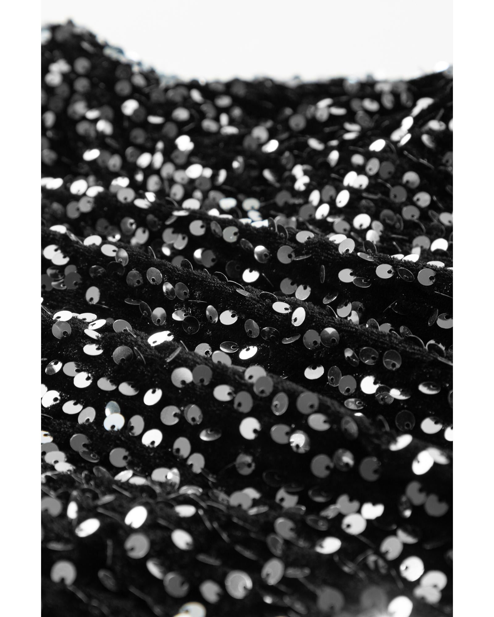 Black Sequined Open Front Cropped Jacket - S