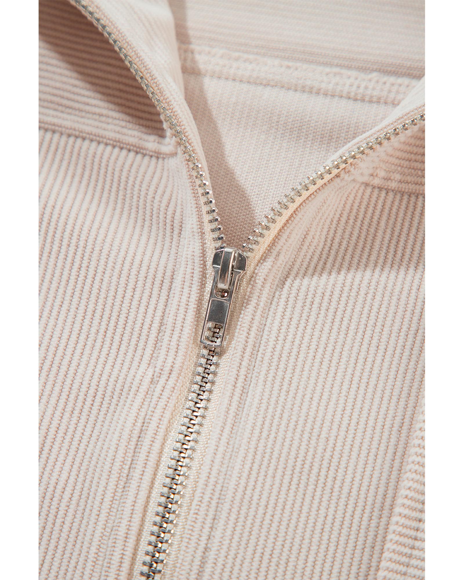 White Corduroy Drawstring Hooded Pocket Zip Up Jacket - L